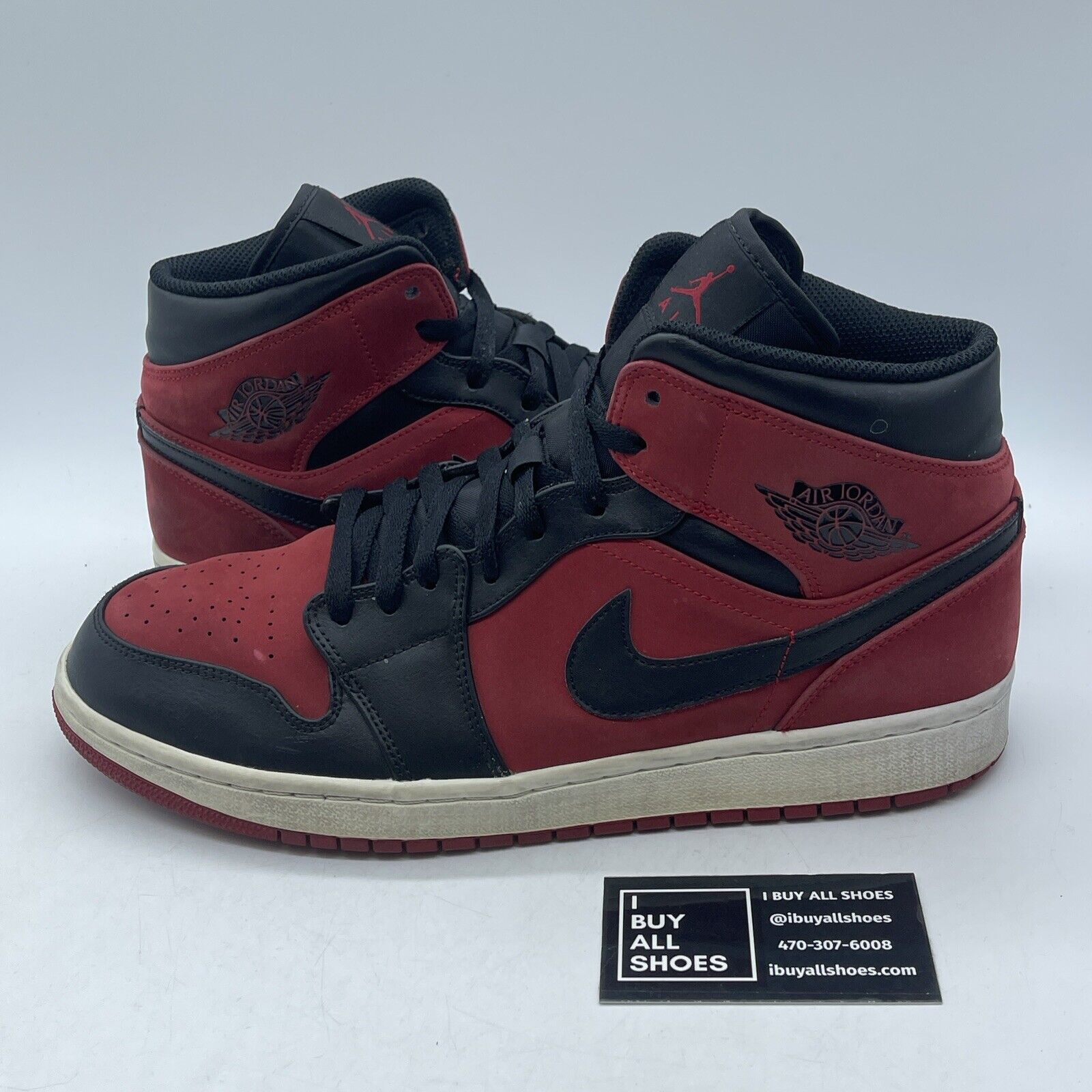 Size 12 - Air Jordan 1 Mid Reverse Banned Red Black Suede Leather (554724-610)