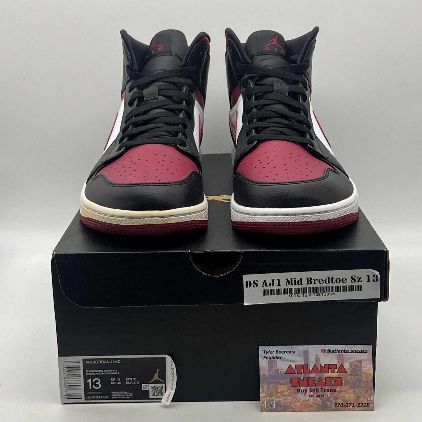 Size 13 - Air Jordan 1 Mid Noble Red White Black Leather (554724-066)