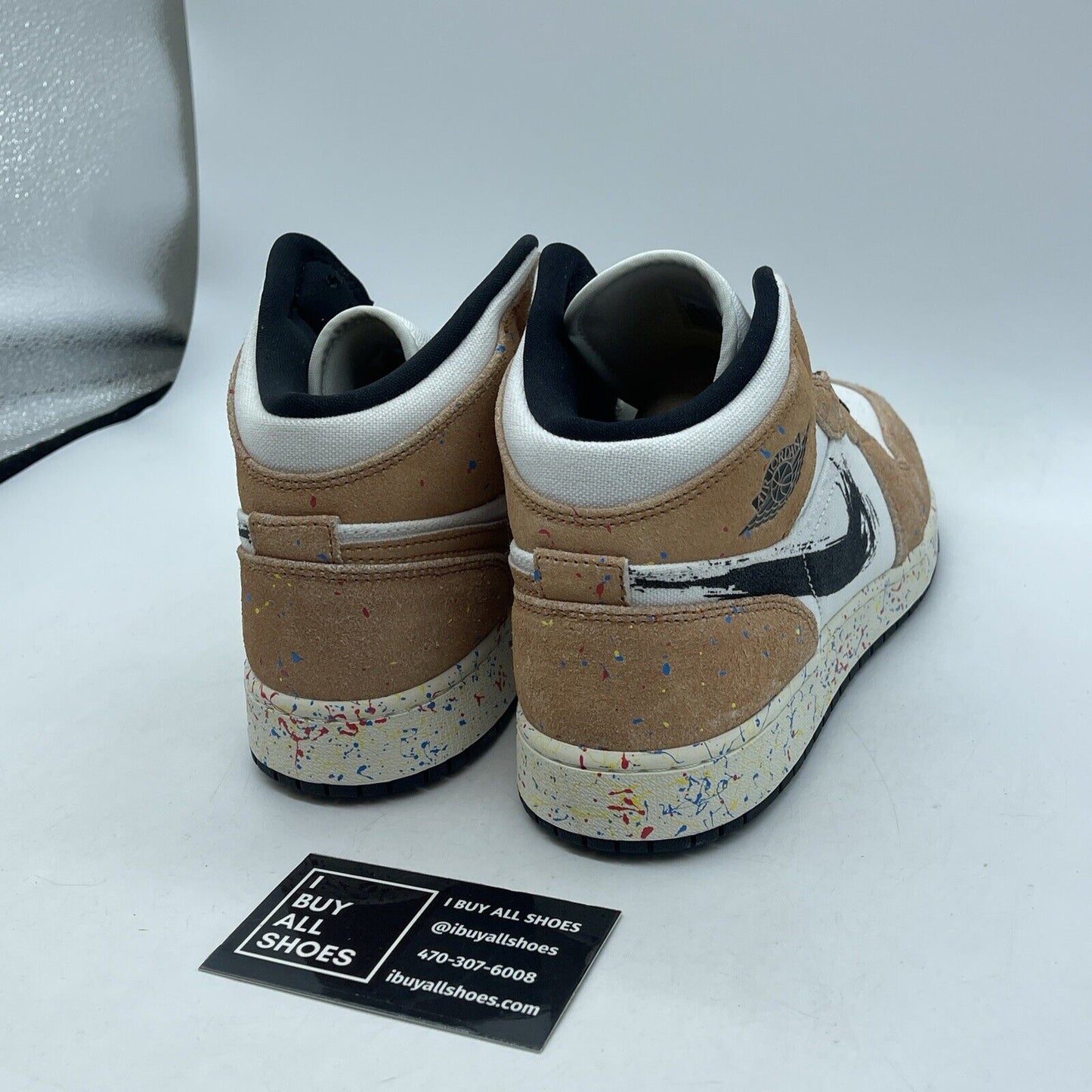 Size 7Y (GS) - Jordan 1 SE High Brushstroke Paint Splatter Suede (DA8006-100)