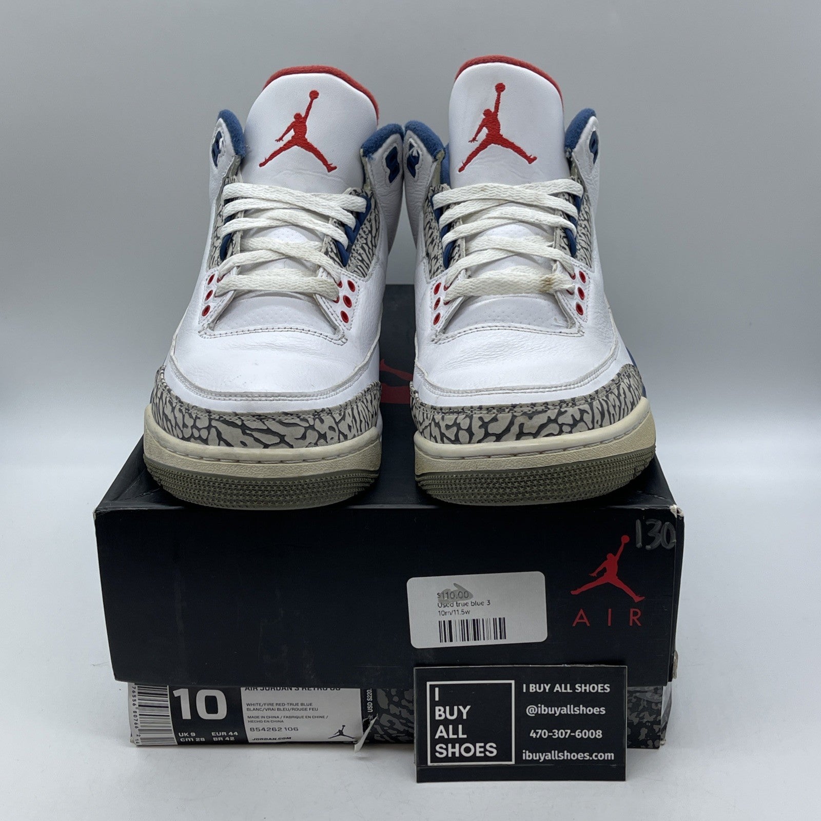 Size 10 - Jordan 3 Retro OG Mid True Blue Grey White Leather (854262-106)