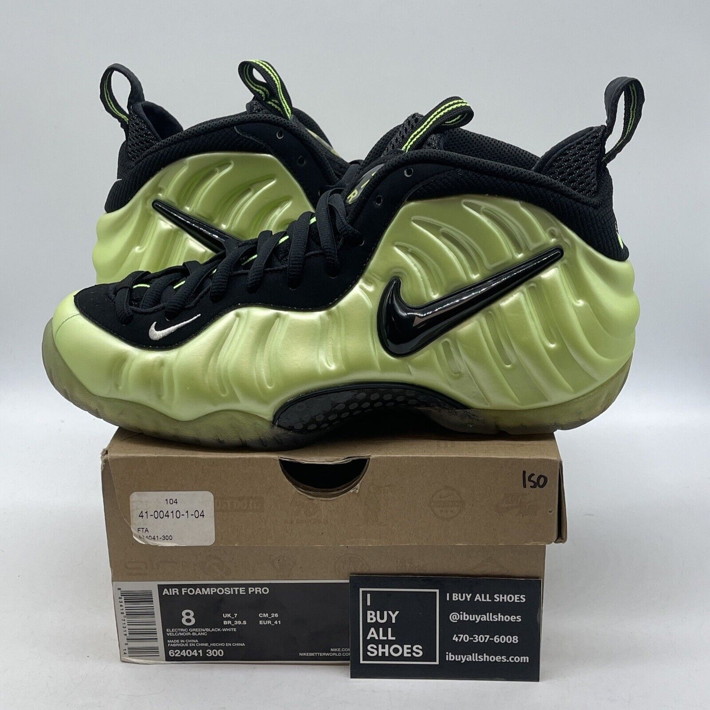 Size 8 - Nike Air Foamposite Pro Electric Green Black White Suede (624041-300)