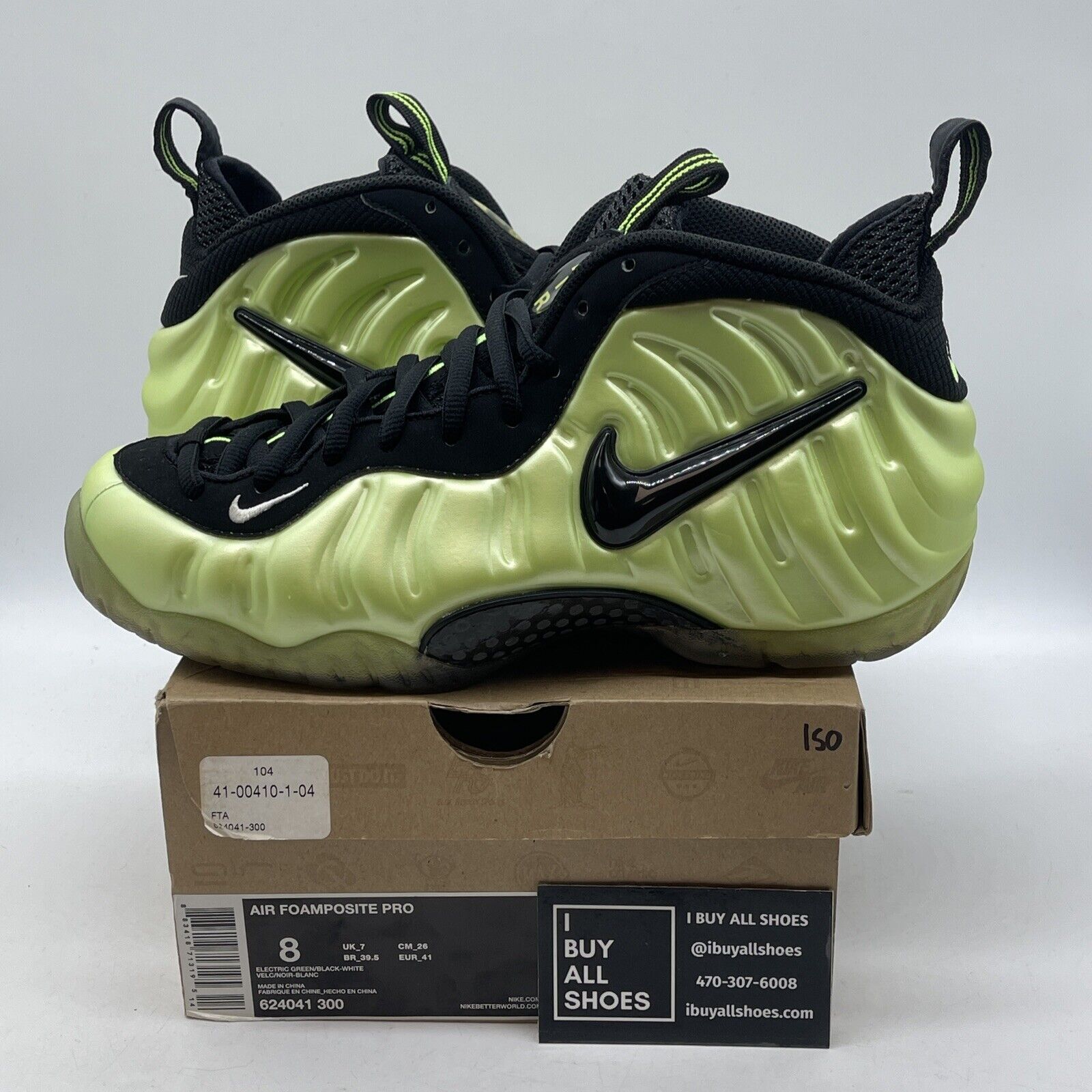 Size 8 - Nike Air Foamposite Pro Electric Green Black White Suede (624041-300)