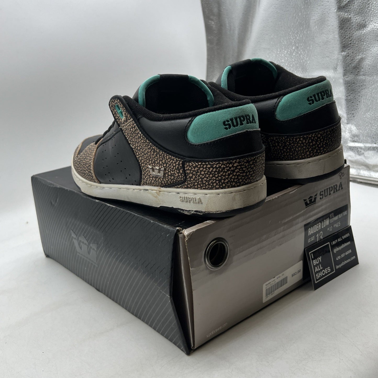 Size 13 - Supra Raider Low Pro Elephant Black Turq