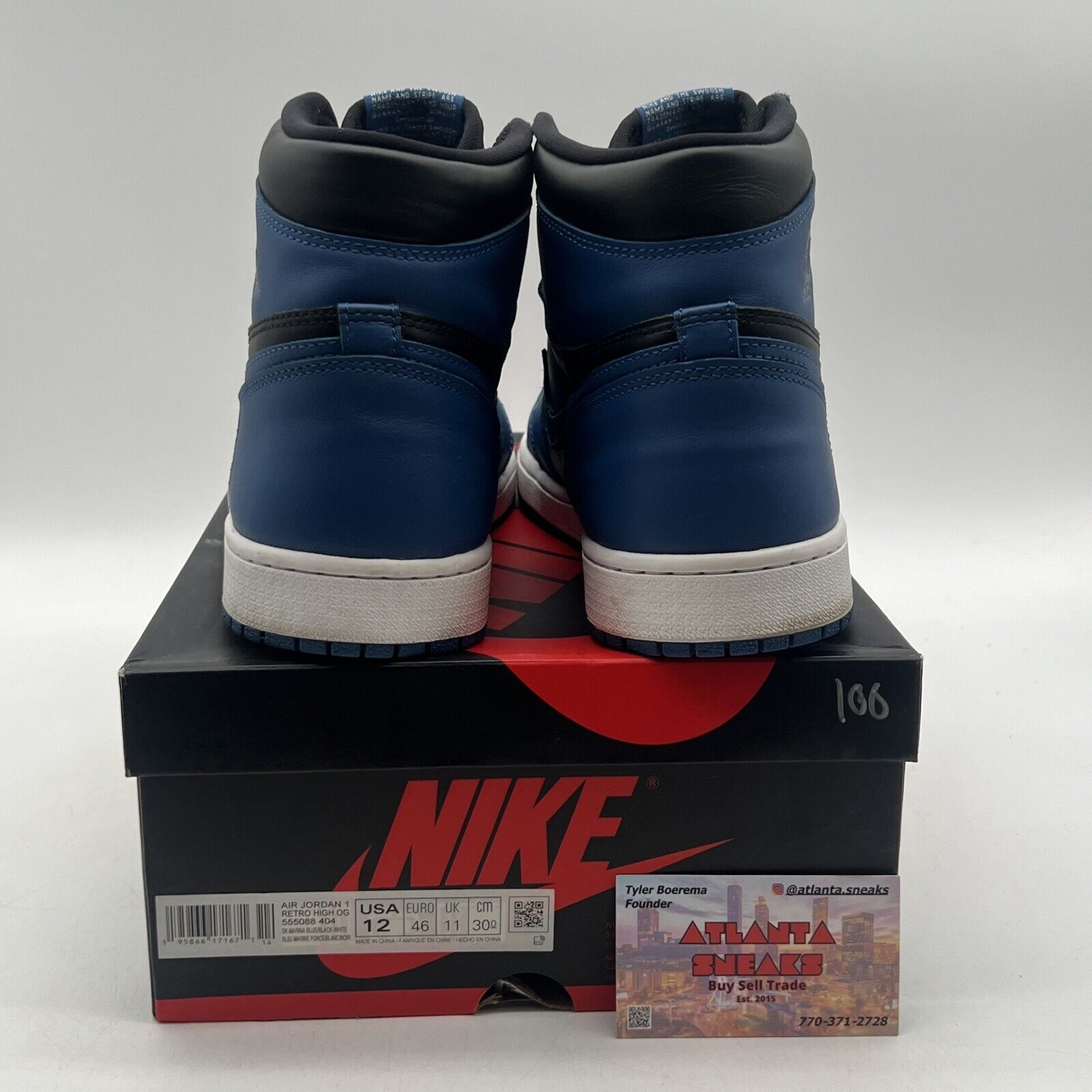 Size 12 - Jordan 1 Retro OG High Dark Marina Blue Black White (555088-404)