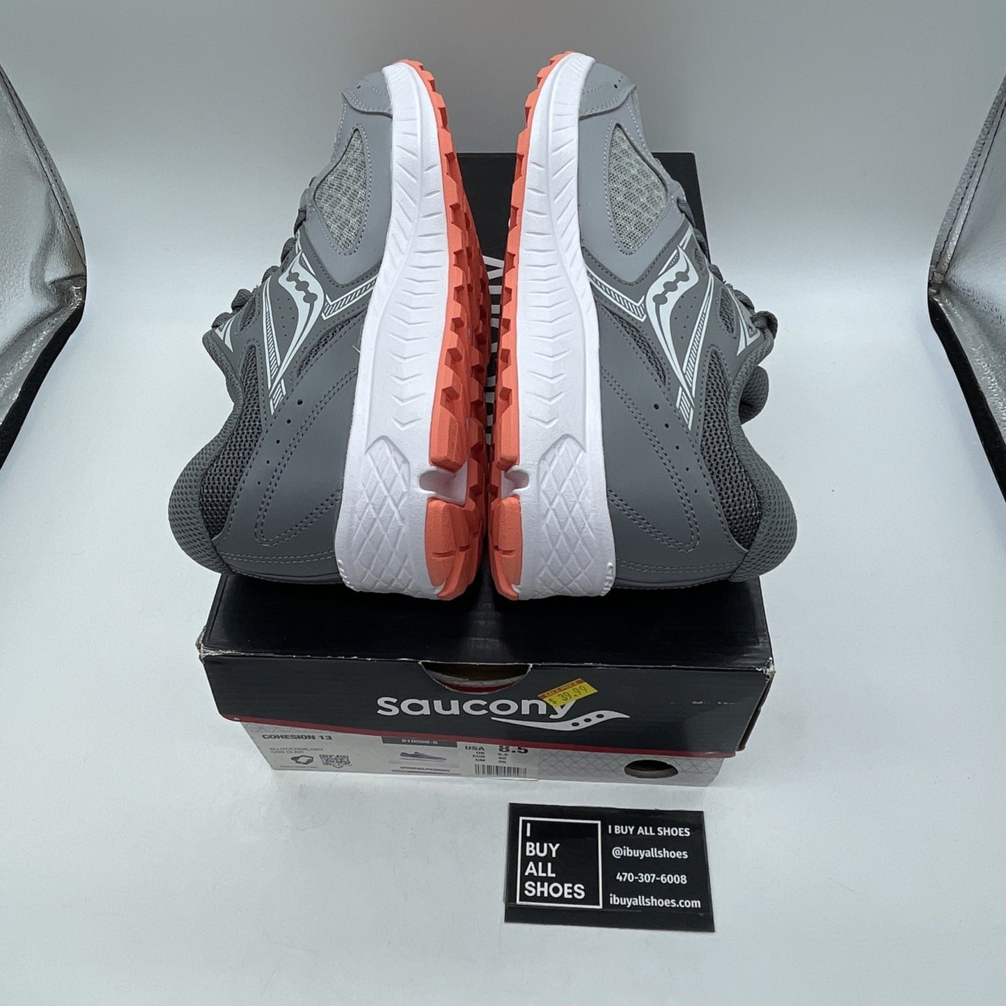 Size 8.5W - Saucony Cohesion 13 Coral Sky Grey Suede Leather (S10559-5)