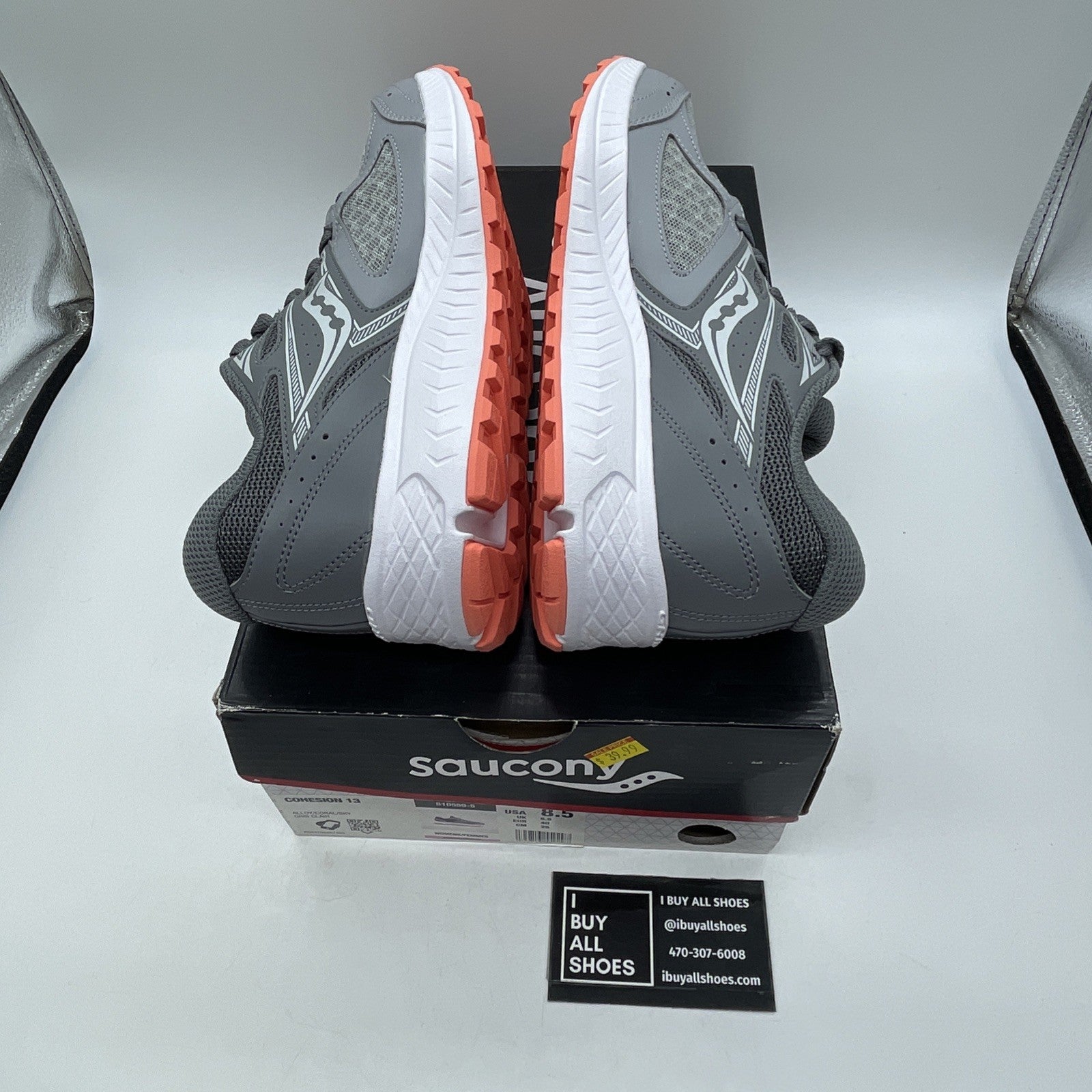 Size 8.5W - Saucony Cohesion 13 Coral Sky Grey Suede Leather (S10559-5)
