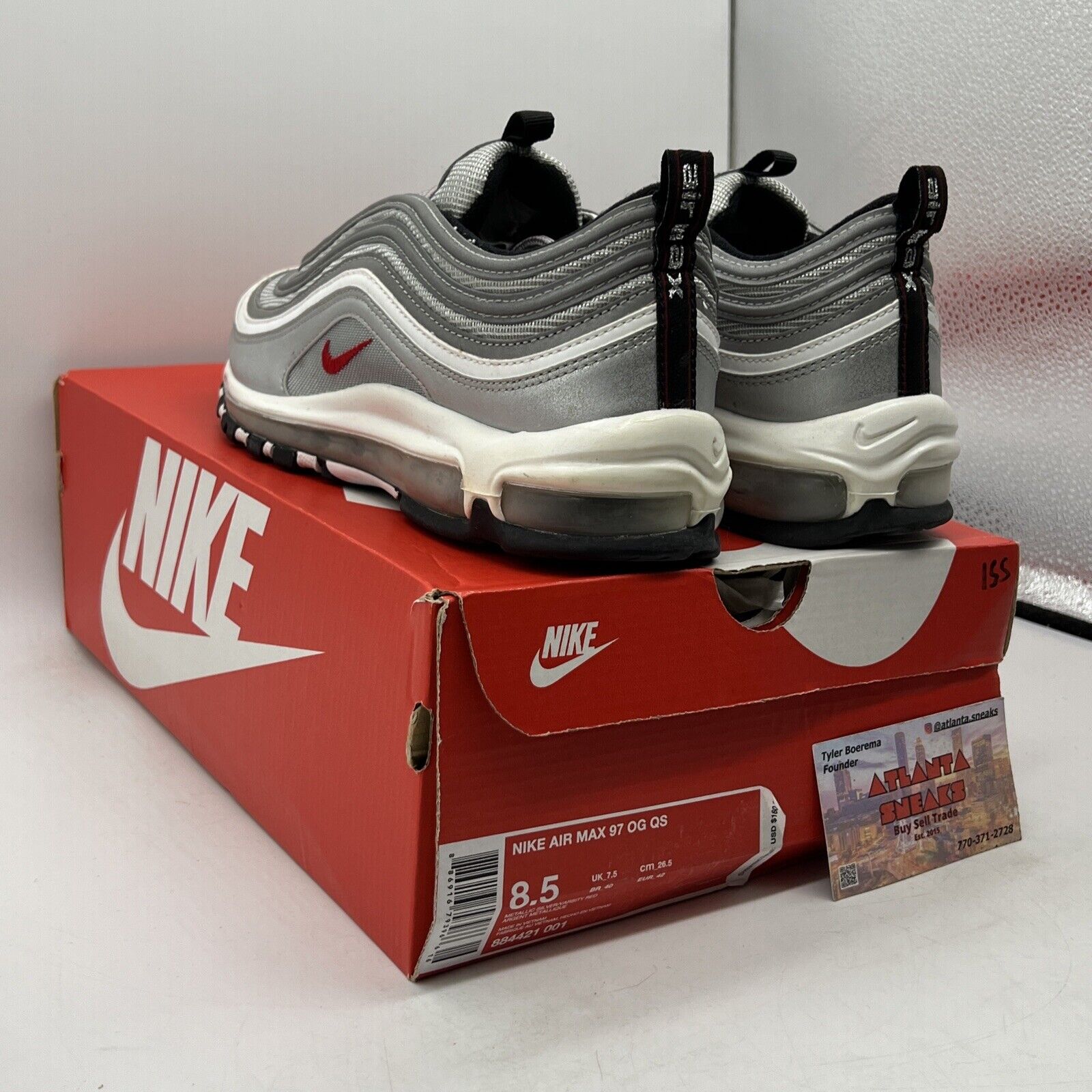 Size 8.5 - Nike Air Max 97 OG QS 2017 Silver Bullet Black White (884421-001)