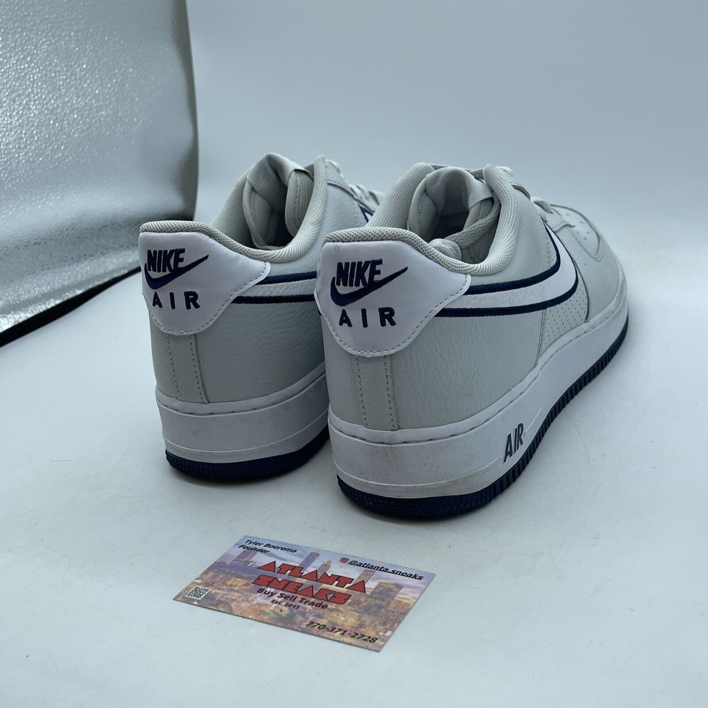 Size 12 - Nike Air Force 1 Low Embroidered Swoosh Photon Dust Navy (FJ4211002)