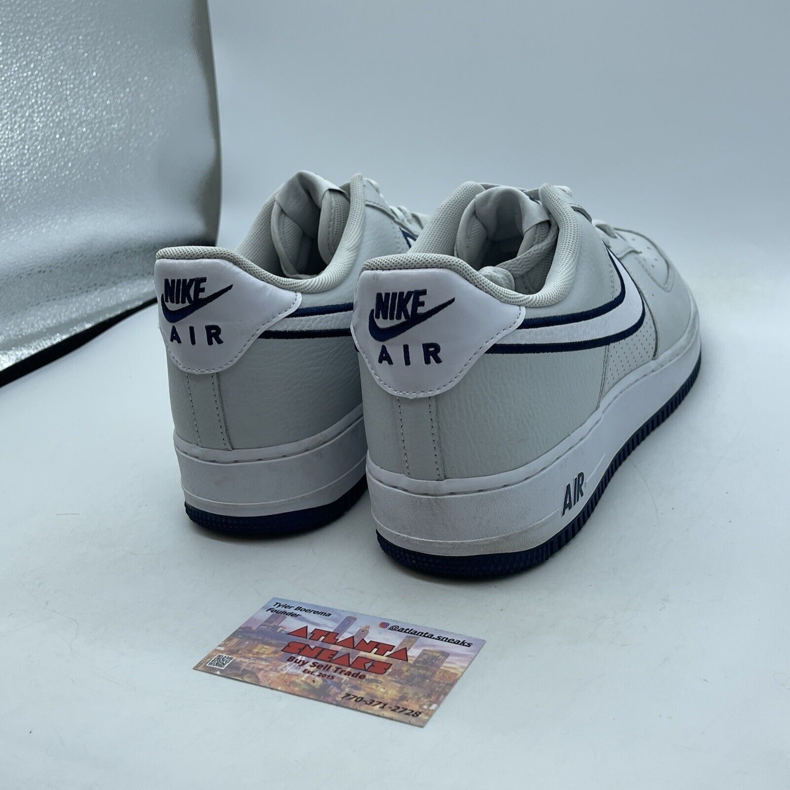 Size 12 - Nike Air Force 1 Low Embroidered Swoosh Photon Dust Navy (FJ4211002)