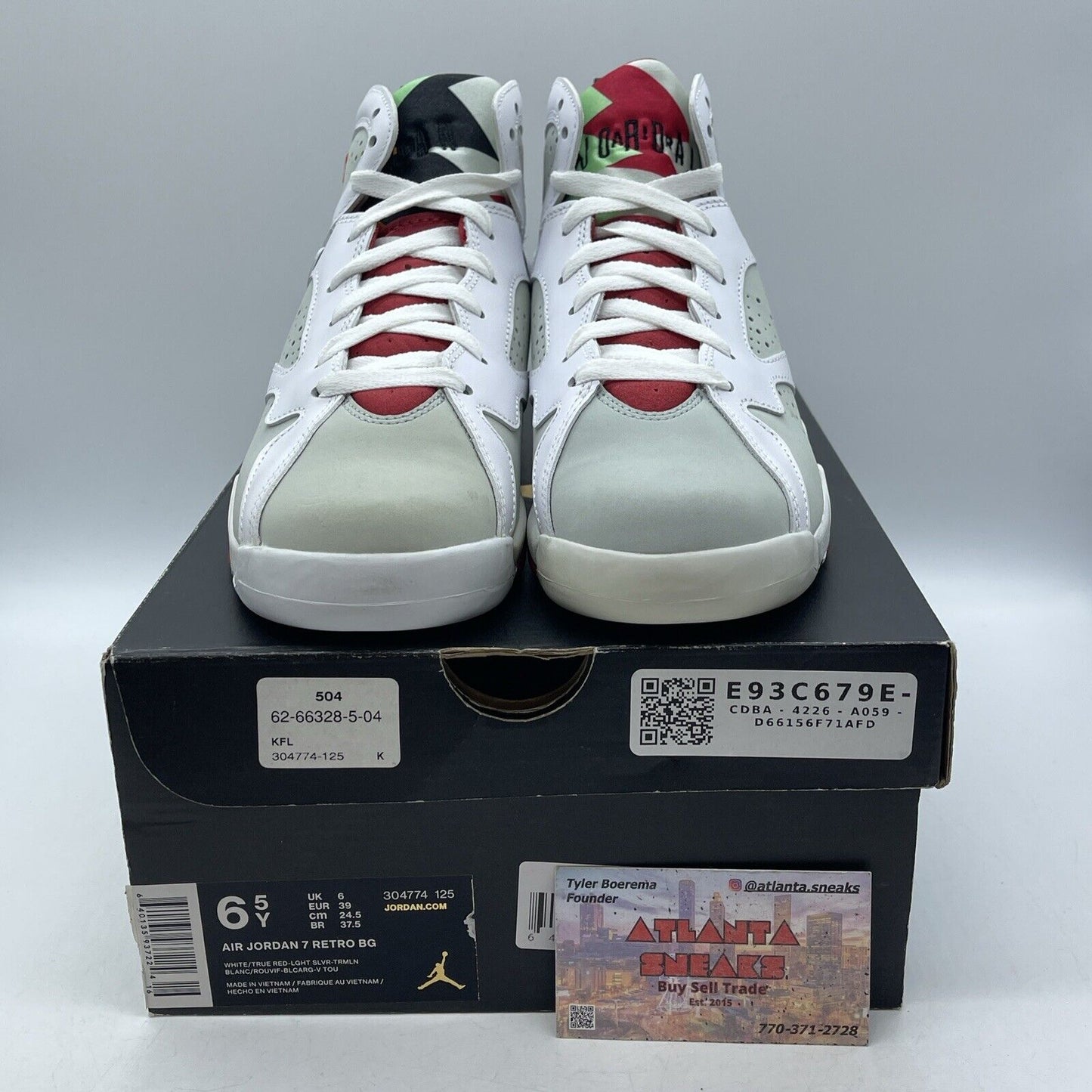 Size 6.5 (GS) - Jordan 7 Retro High Hare Red White Suede Leather (304774-125)