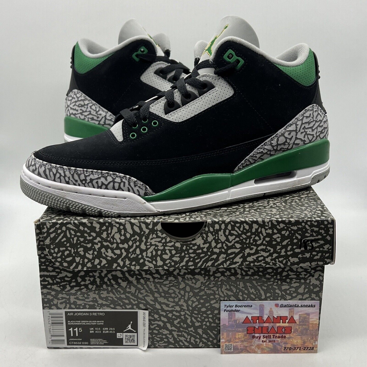 Size 11.5 - Jordan 3 Retro Mid Pine Green Black Grey Suede Leather (CT8532-030)