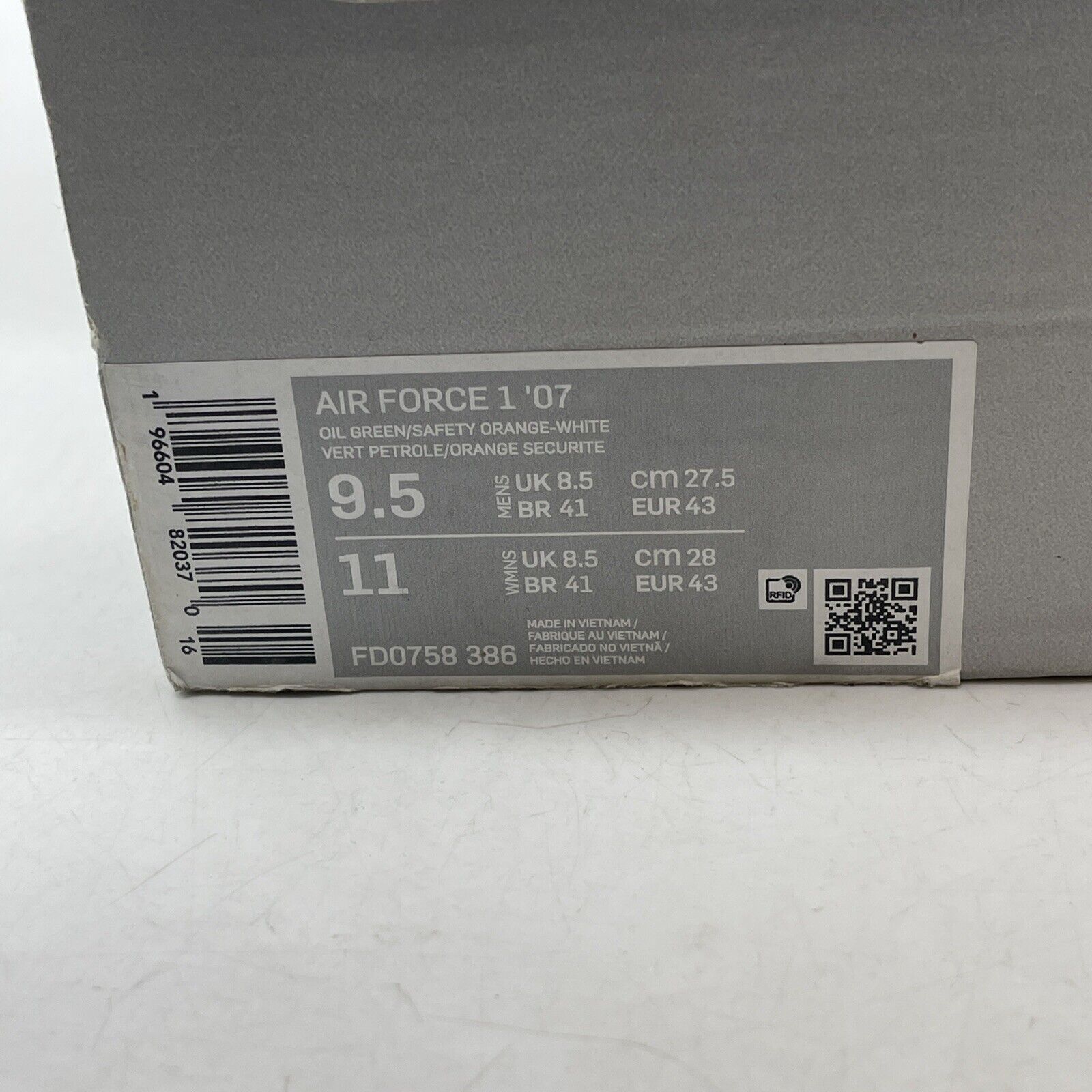 Size 9.5 - Nike Air Force 1 '07 Oil Green Orange Suede Leather (FD0758-386)