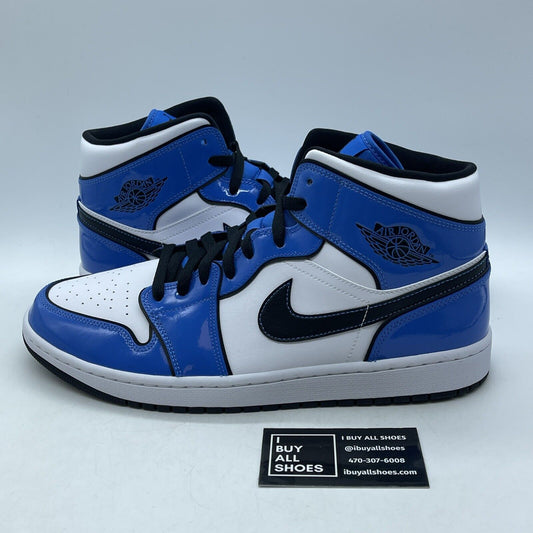 Size 12 - Air Jordan 1 SE Mid Signal Blue White Black Leather (DD6834-402)