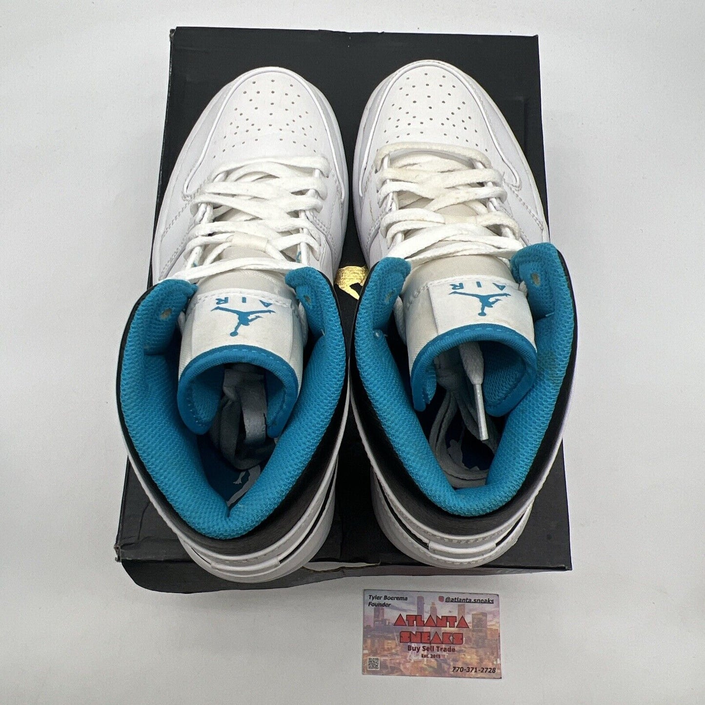 Size 8 - Air Jordan 1 Mid Laser Blue White Black Leather (554724-141)