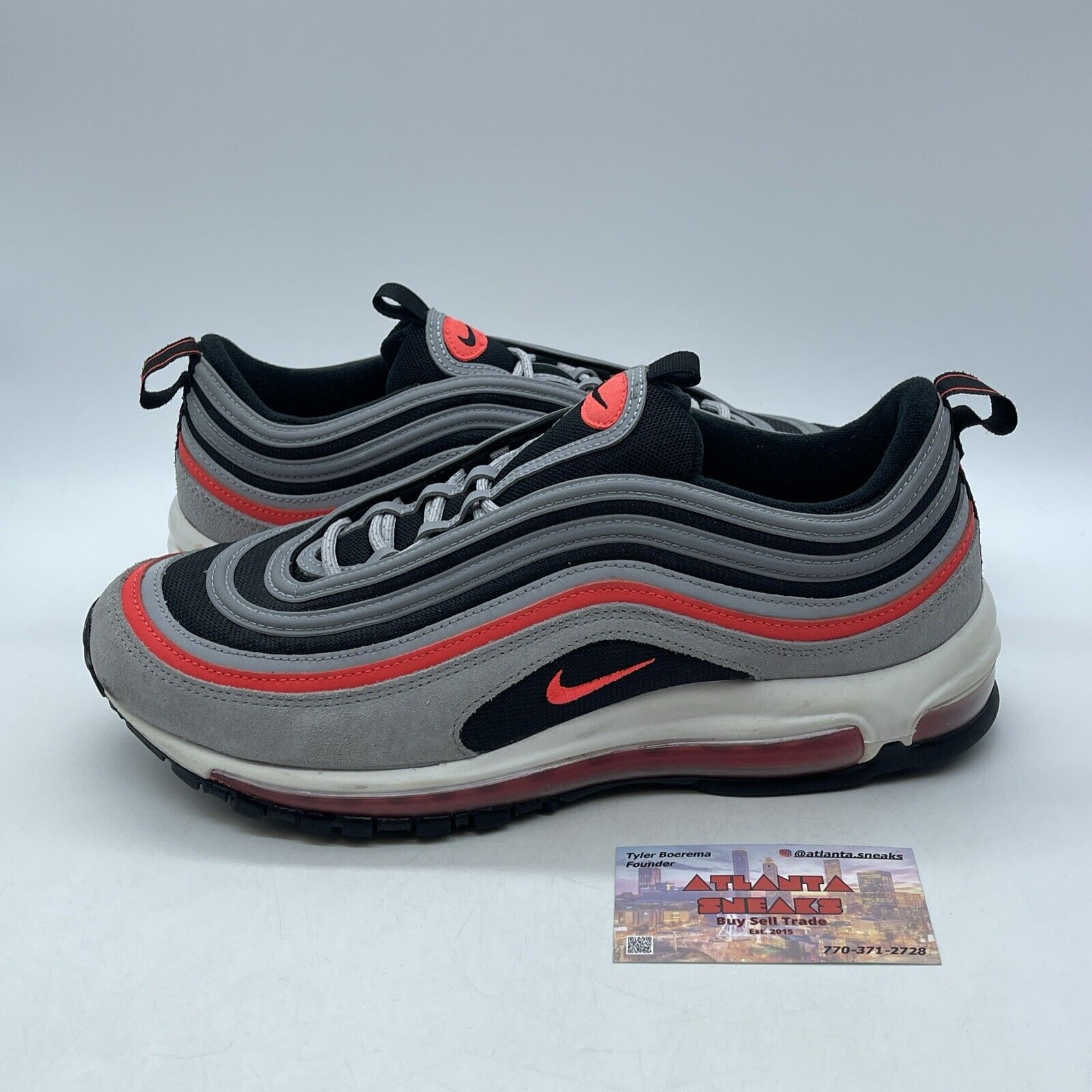 Size 10.5 - Nike Air Max 97 Wolf Grey Radiant Red Black Grey Suede (DB4611-002)
