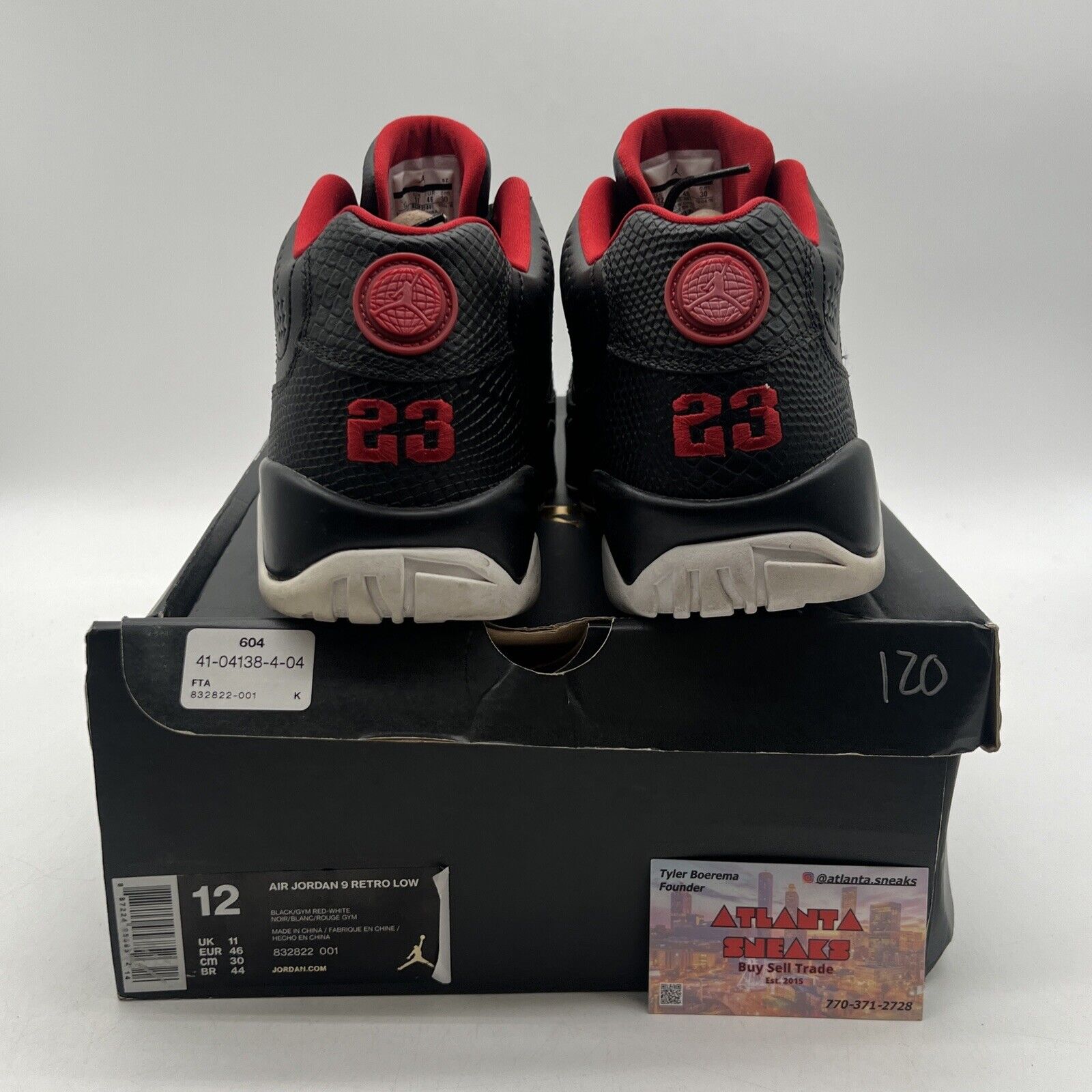 Size 12 - Air Jordan 9 Retro Low Snakeskin Black White Red Leather (832822-001)