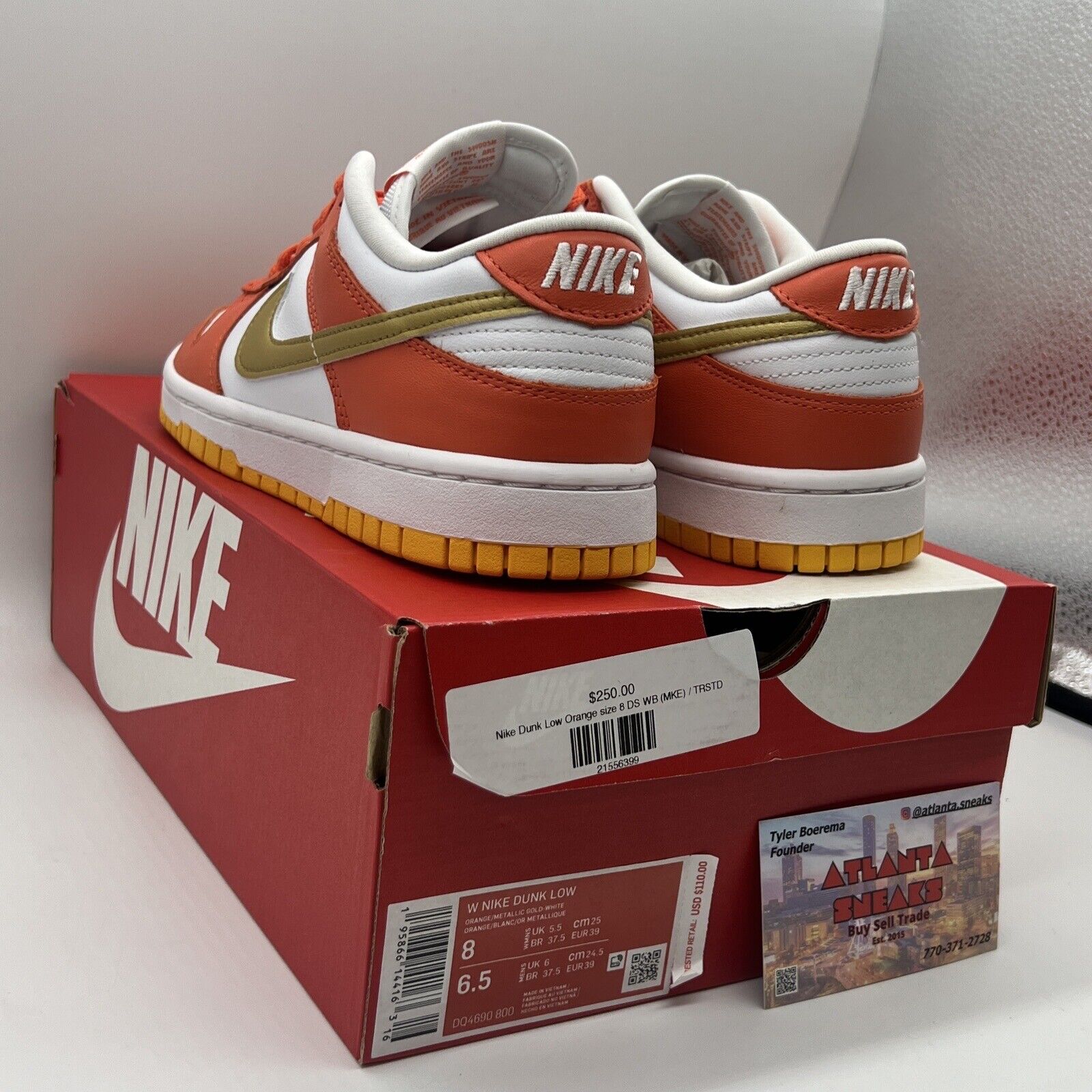 Size 8 - Nike Dunk Low White  2021 - DQ4690-800 White Orange Gold Brand New
