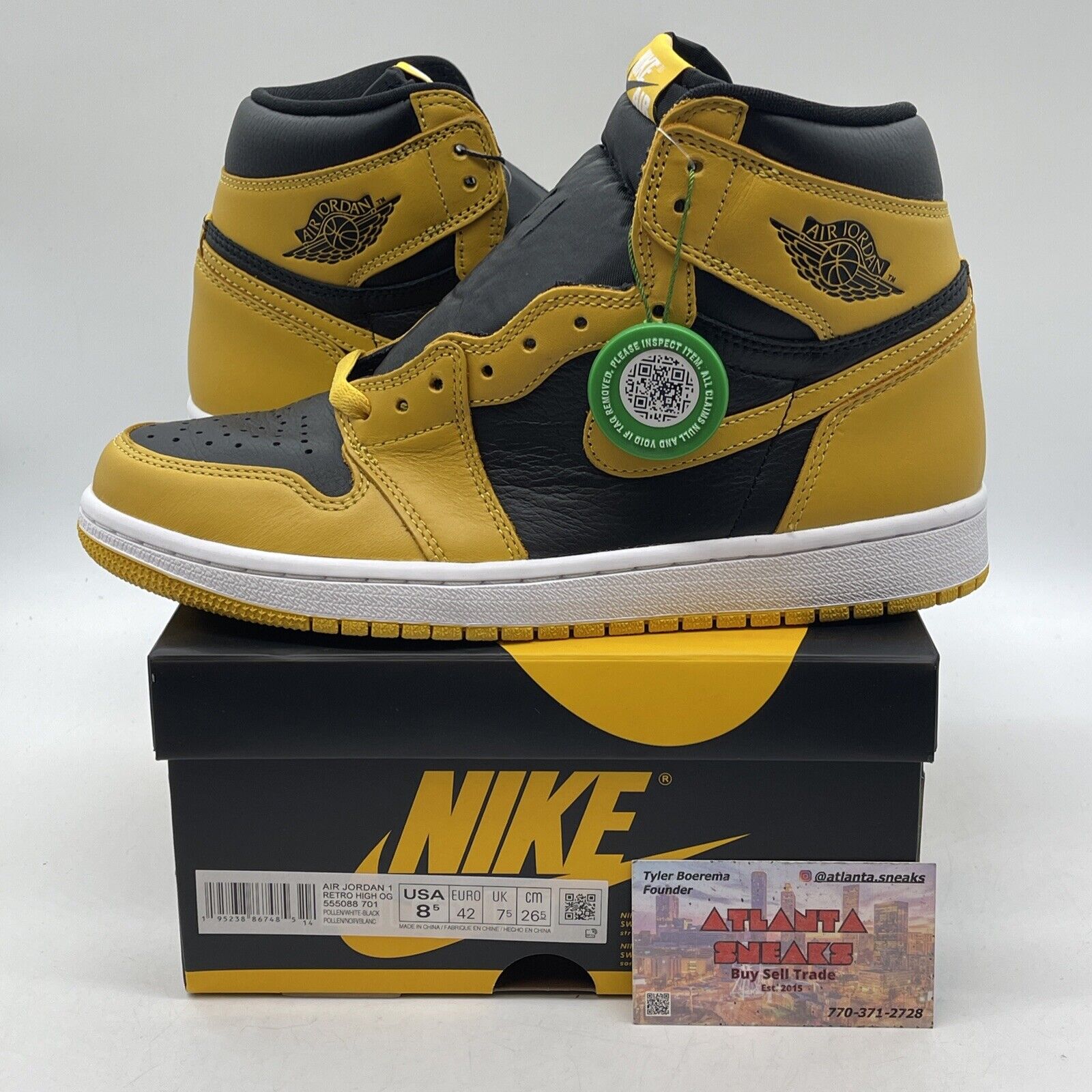 Size 8.5 - Jordan 1 Retro OG High Pollen Yellow Black Leather (555088-701)