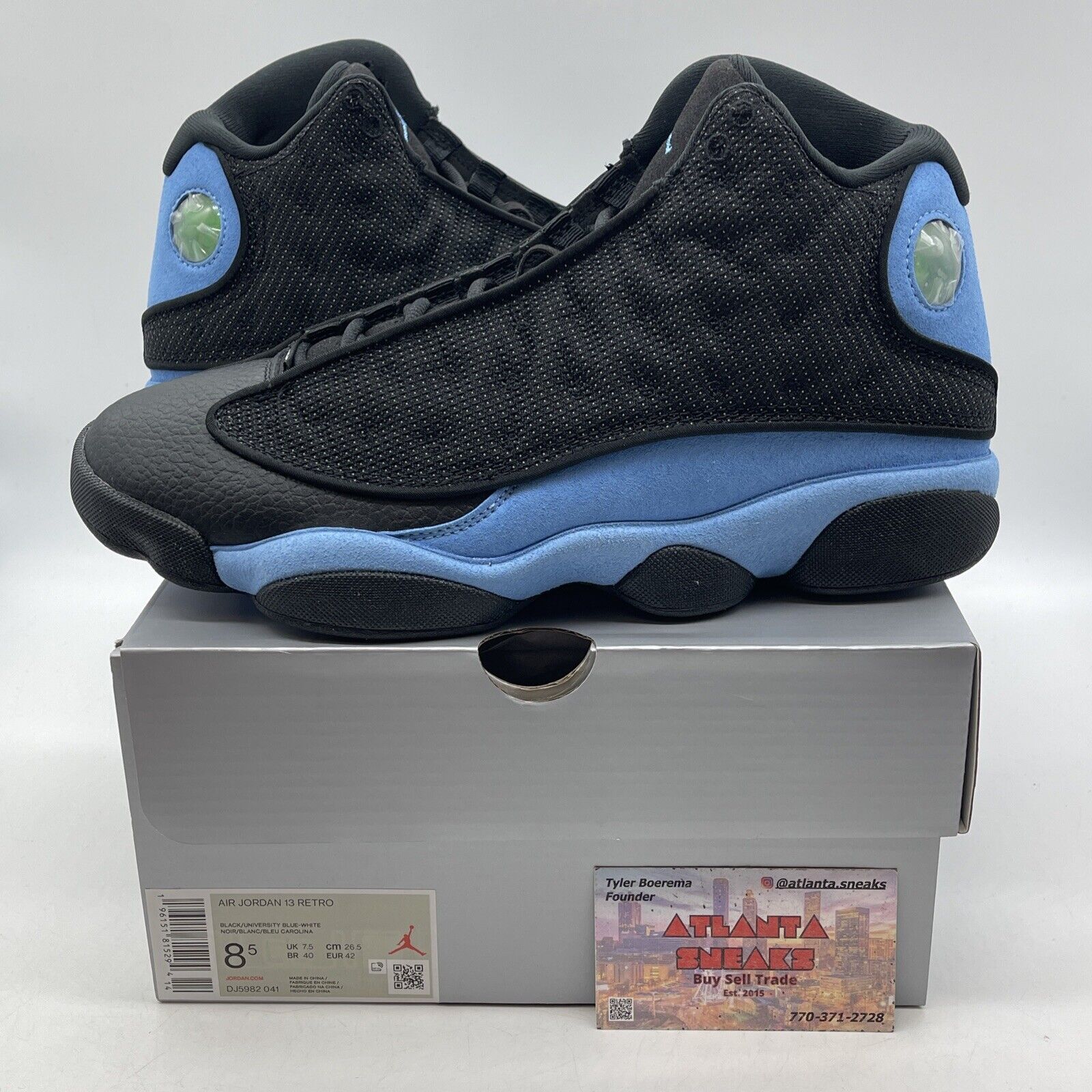 Size 8.5 - Jordan 13 Retro Mid Black University Blue Black Suede (DJ5982-041)