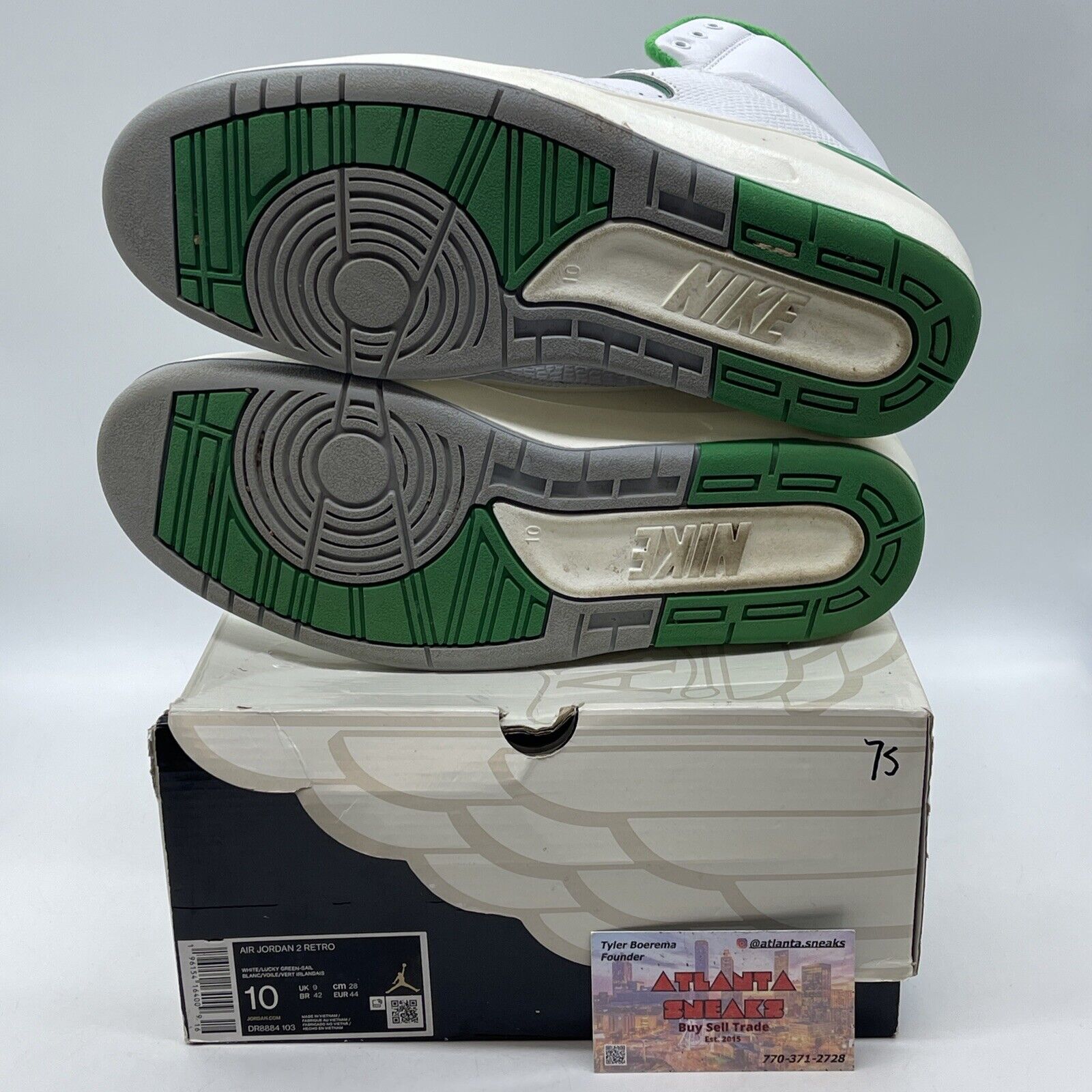 Size 10 - Jordan 2 Retro Lucky Green grey  White Leather (DR8884-103)