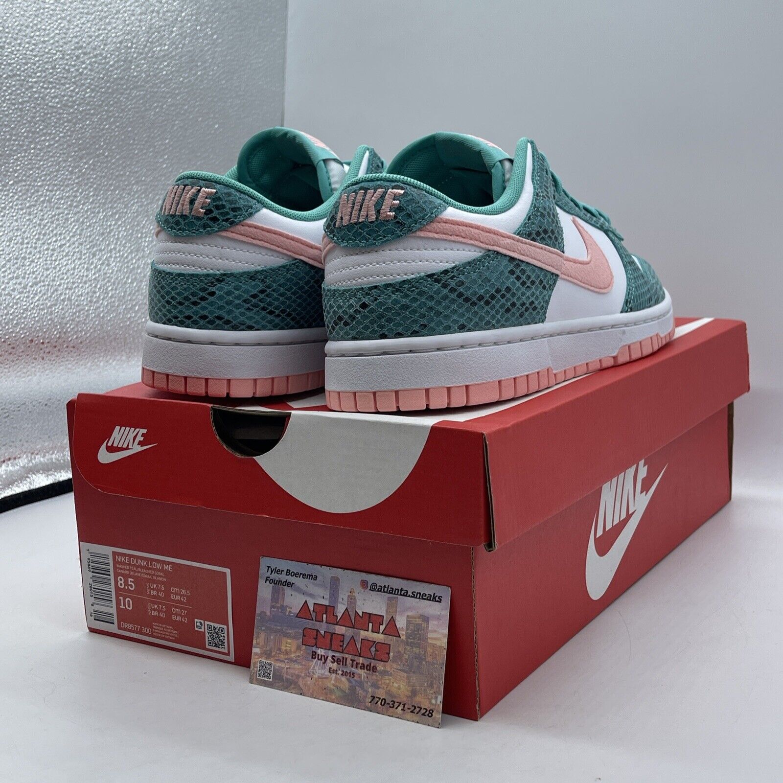 Size 8.5 - Nike Dunk Low Washed Teal Snakeskin White Leather (DR8577-300)