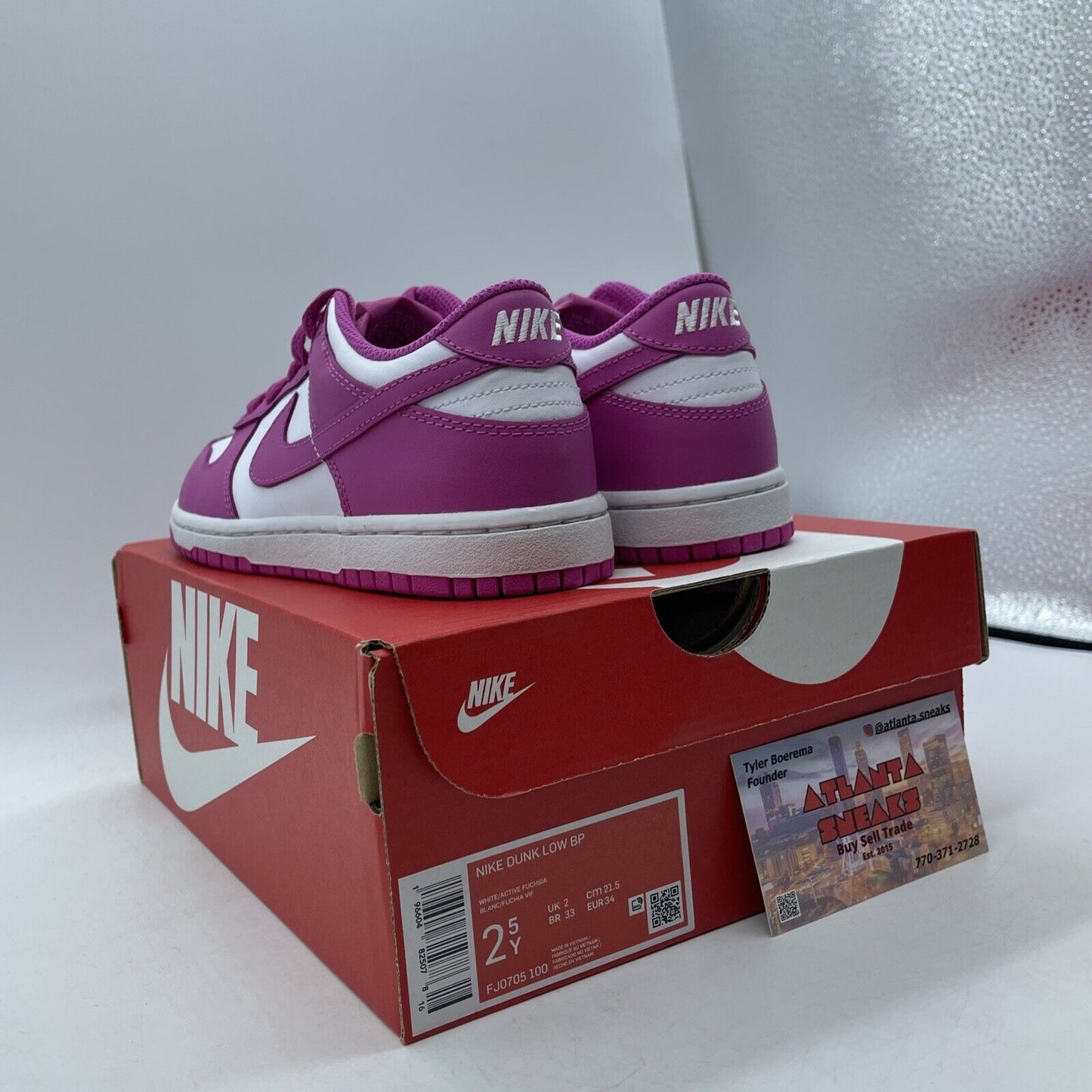 Size 2.5Y -  Dunk Low Active Fuchsia Pink White Leather (FJ0705-100)