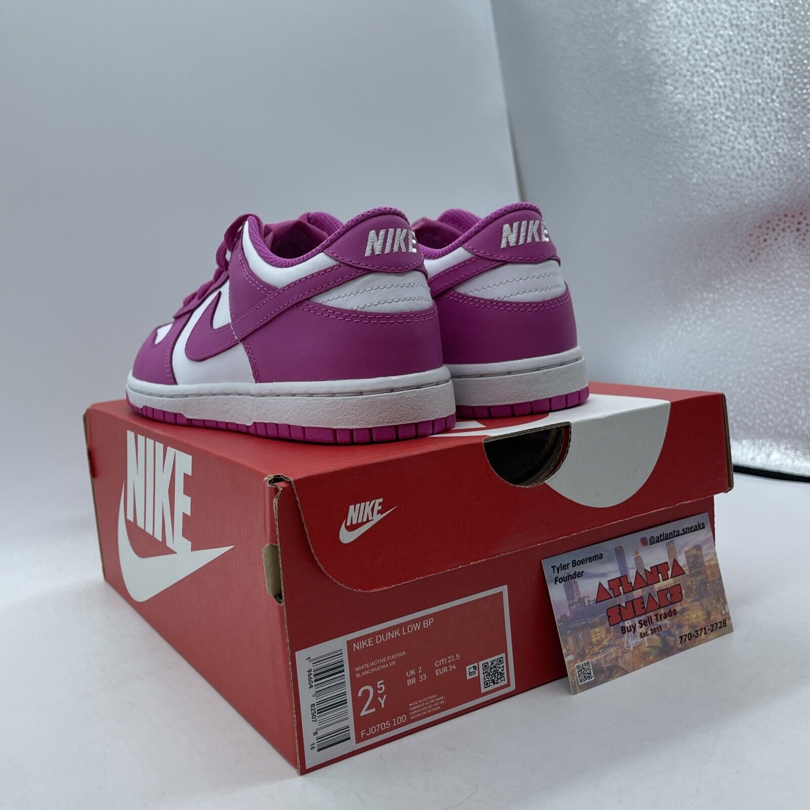 Size 2.5Y -  Dunk Low Active Fuchsia Pink White Leather (FJ0705-100)