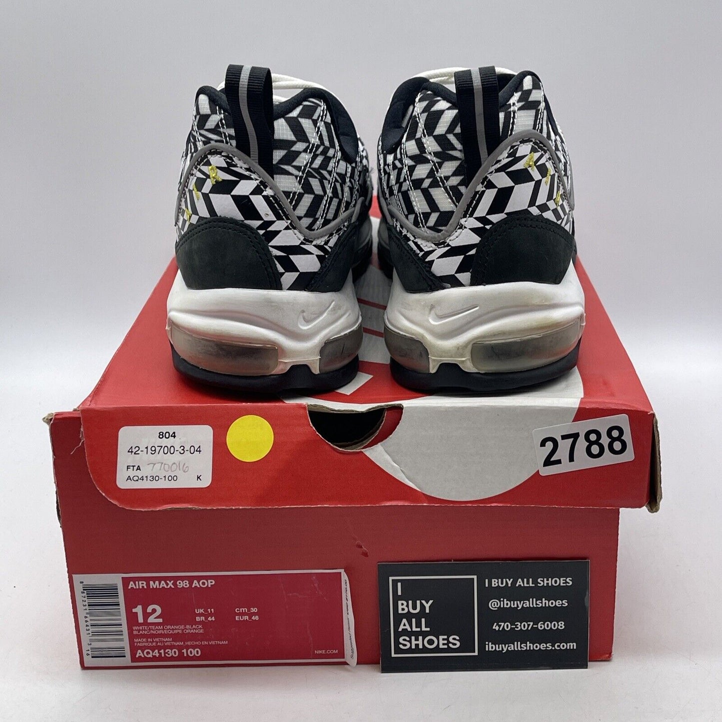Size 12 - Nike Air Max 98 All Over Print Black White Suede Leather (AQ4130-100(