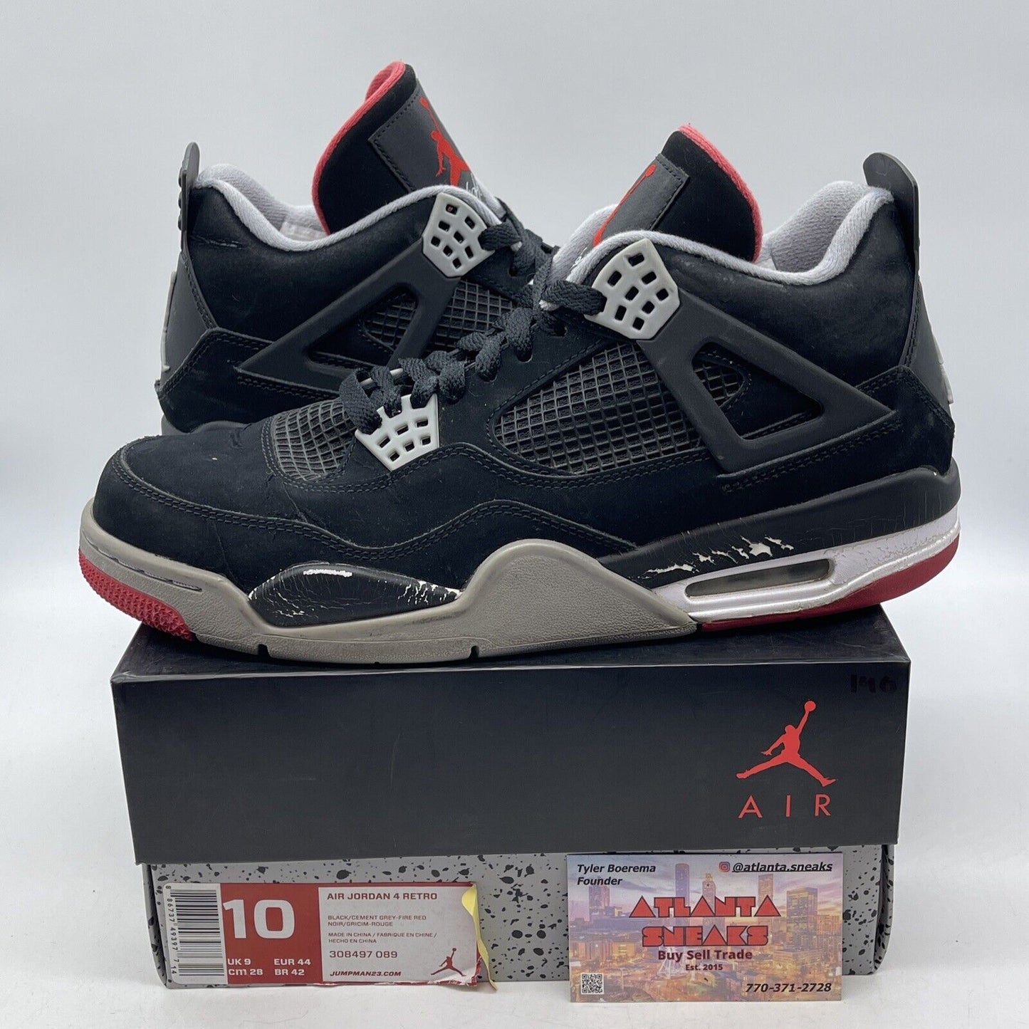 Size 10 - Jordan 4 Retro bred release 2012 Black Grey Suede Leather (308497-089)