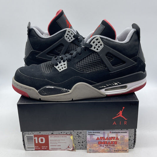 Size 10 - Jordan 4 Retro bred release 2012 Black Grey Suede Leather (308497-089)