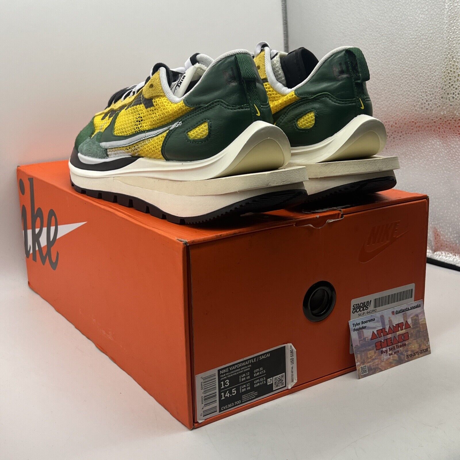 Size 13 - Nike sacai x VaporWaffle Tour Yellow Green White (CV1363-700)