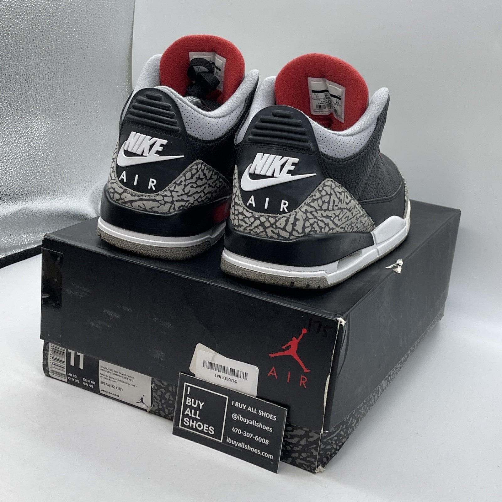 Size 11 - Jordan 3 Retro OG Mid Black Cement Grey Suede Leather (854262-001)