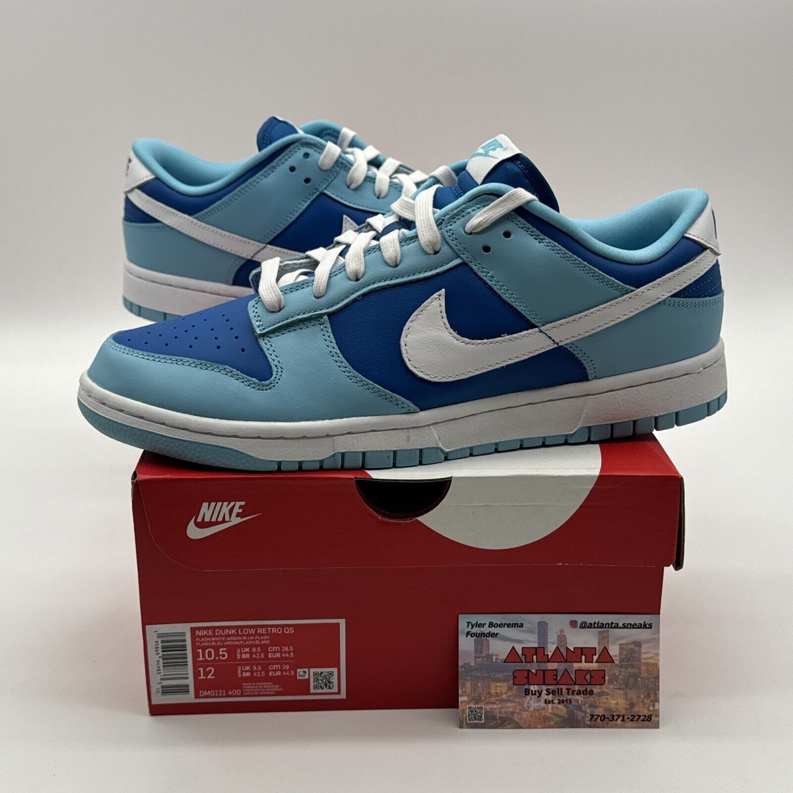 Nike Dunk Low Retro QS - 10.5 - DM0121-400 Flash White Argon Blue Light Dark OG