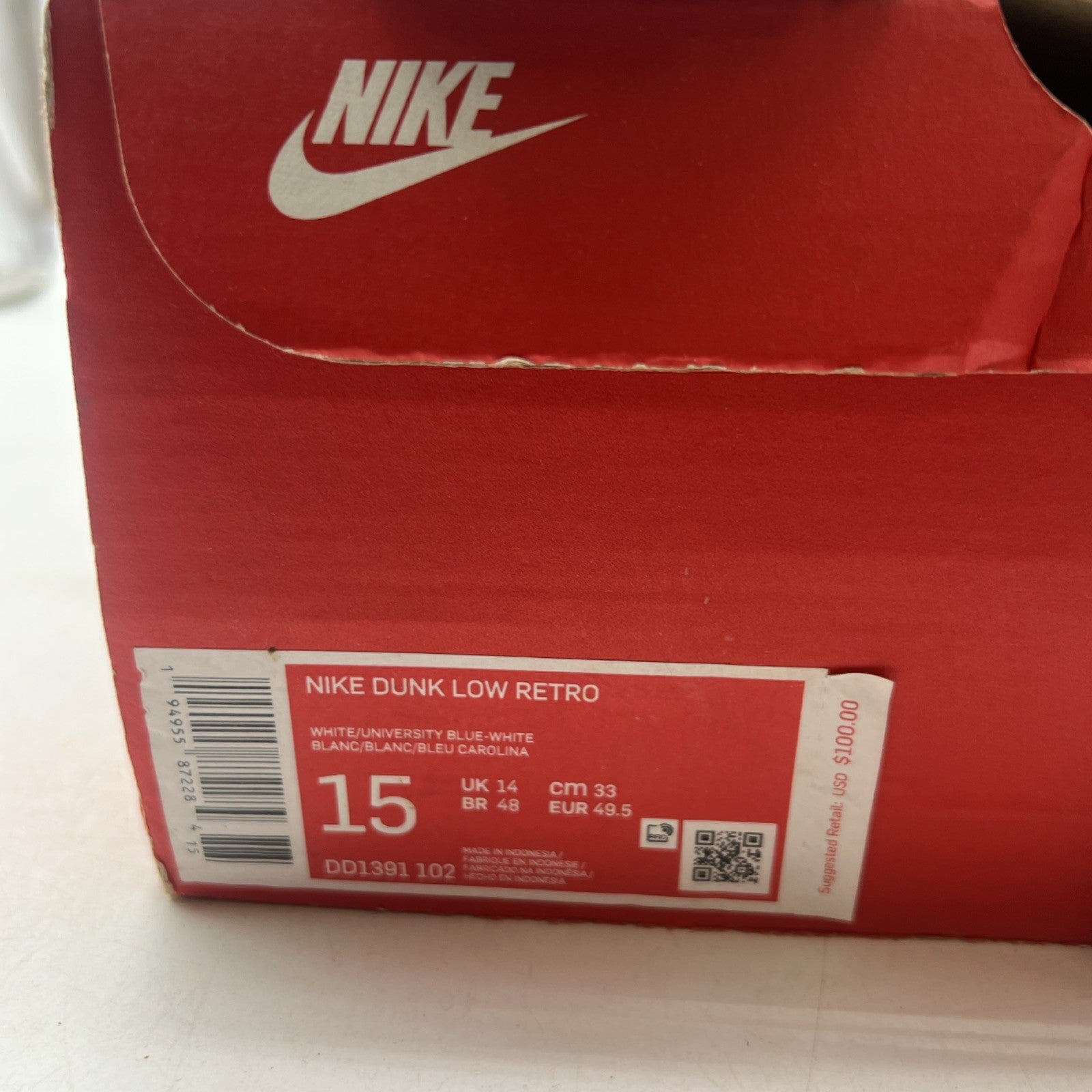 Size 15 - Nike Dunk Low University Blue (DD1391-102)