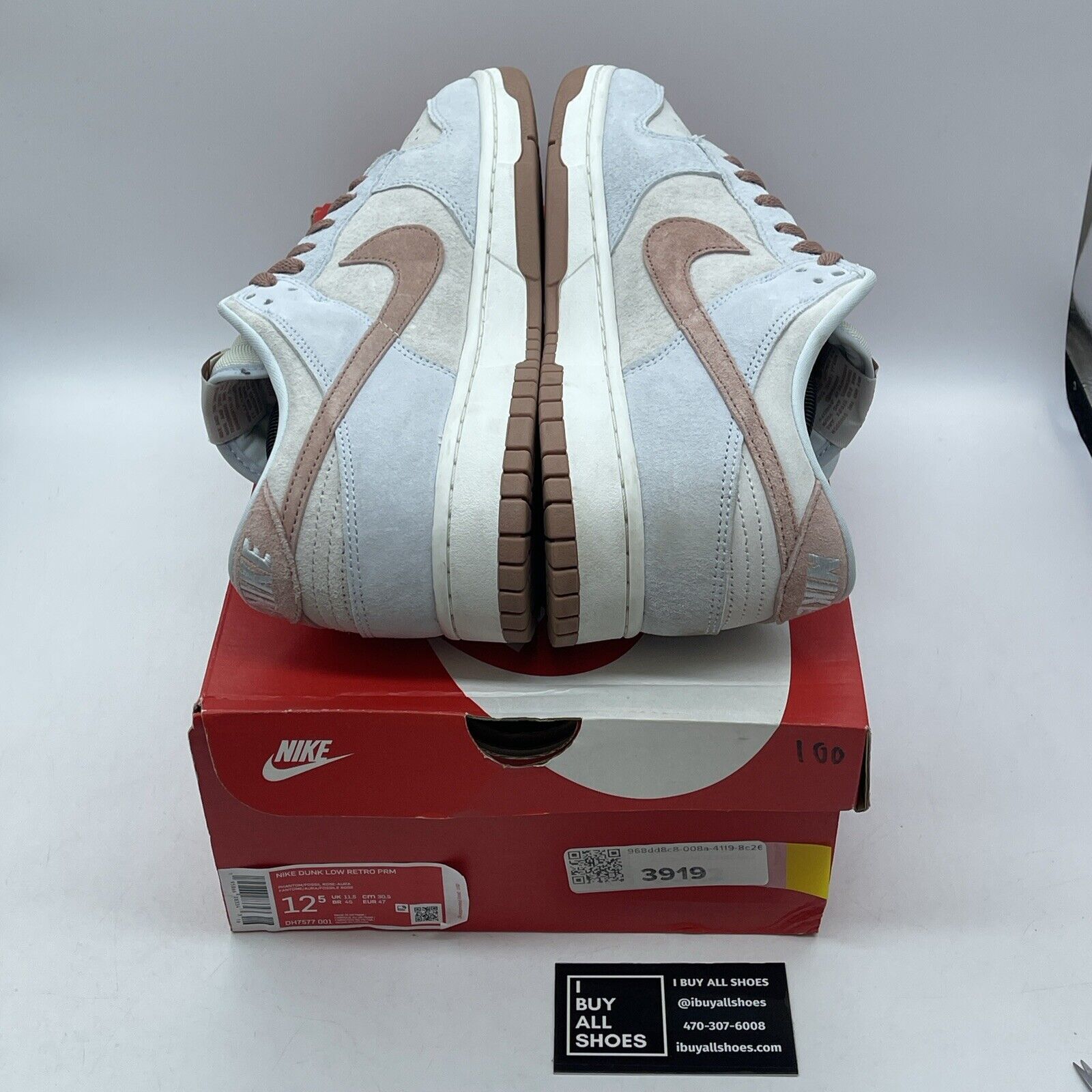 Size 12.5 - Nike Dunk Premium Low Fossil Rose Blue Grey Suede (DH7577-001)