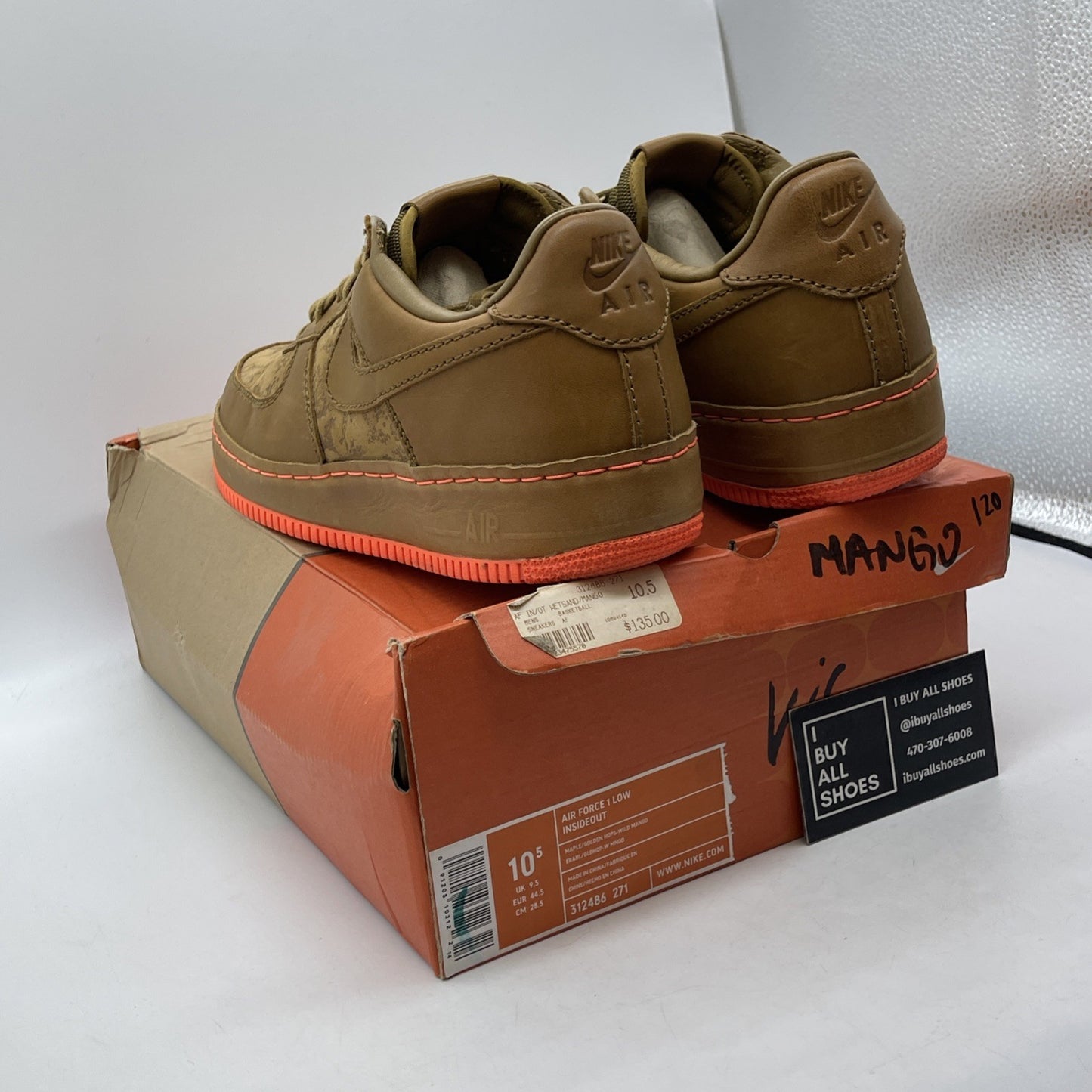 Size 10.5 - Nike Air Force 1 Insideout Low Brown Suede Leather (312486-271)