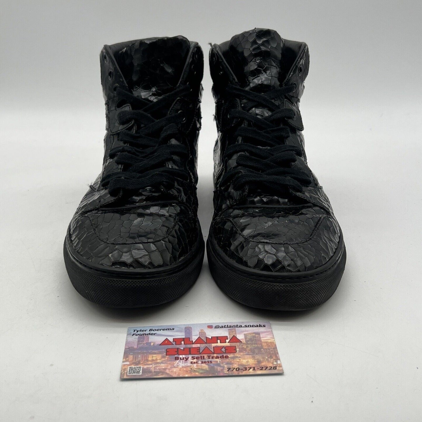 Size 9 - Balenciaga Craquelé High Top Black Crackled Patent Leather Sneakers