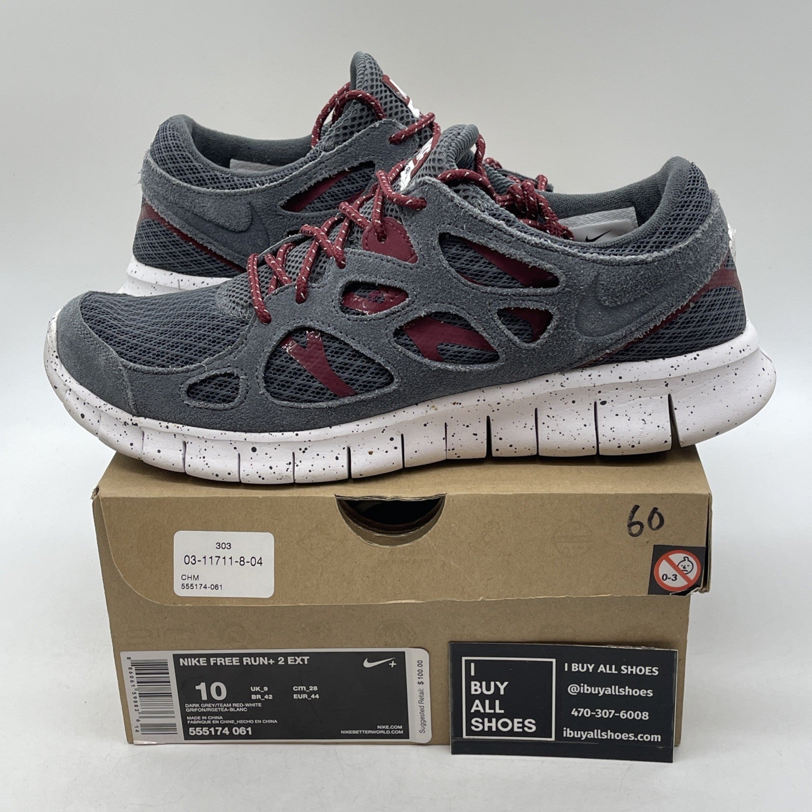 Size 10 - Nike Free Run 2 gray and crimsom red (555174-061)