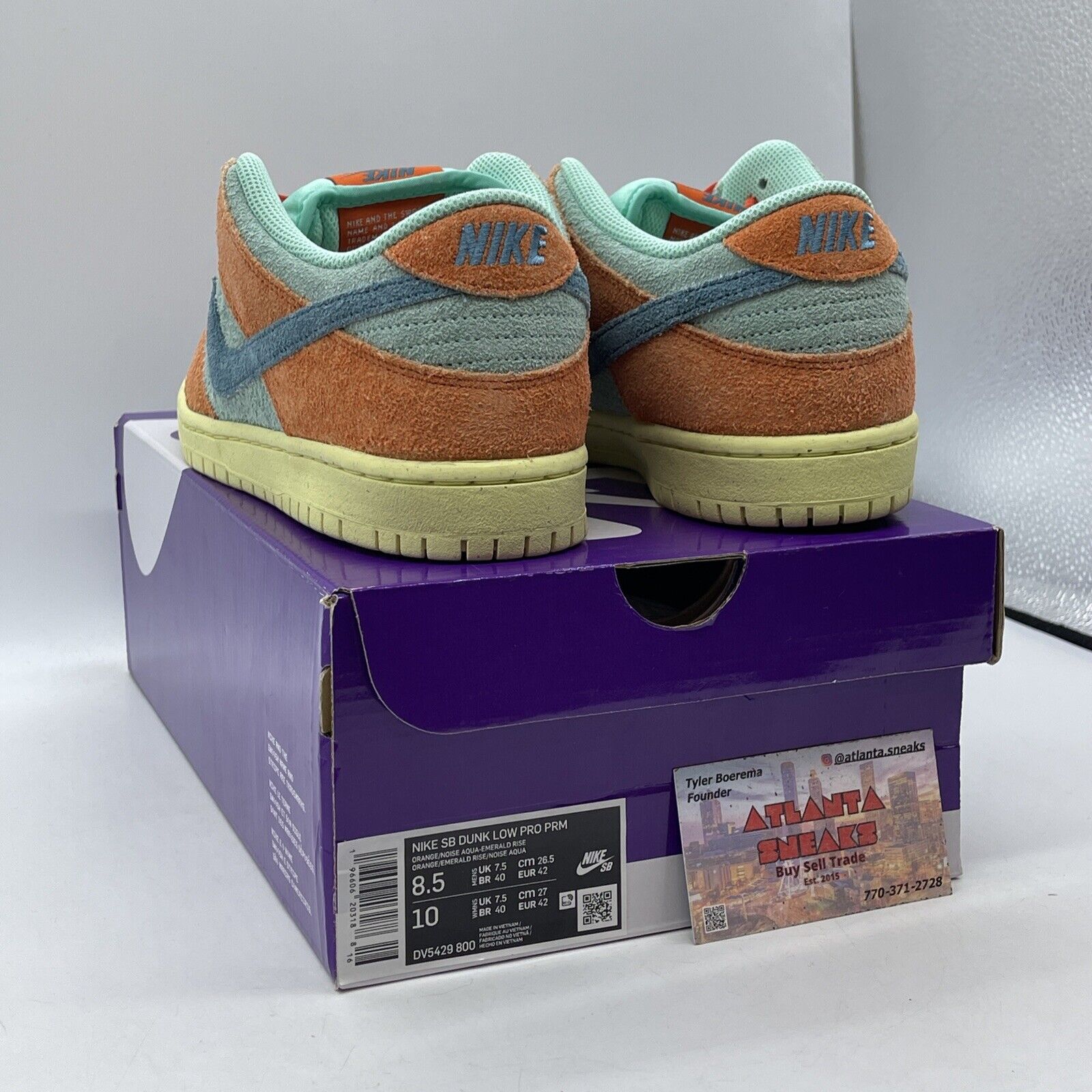 Size 8.5 - Nike Dunk SB Low Orange Emerald Rise Blue Yellow Suede (DV5429-800)