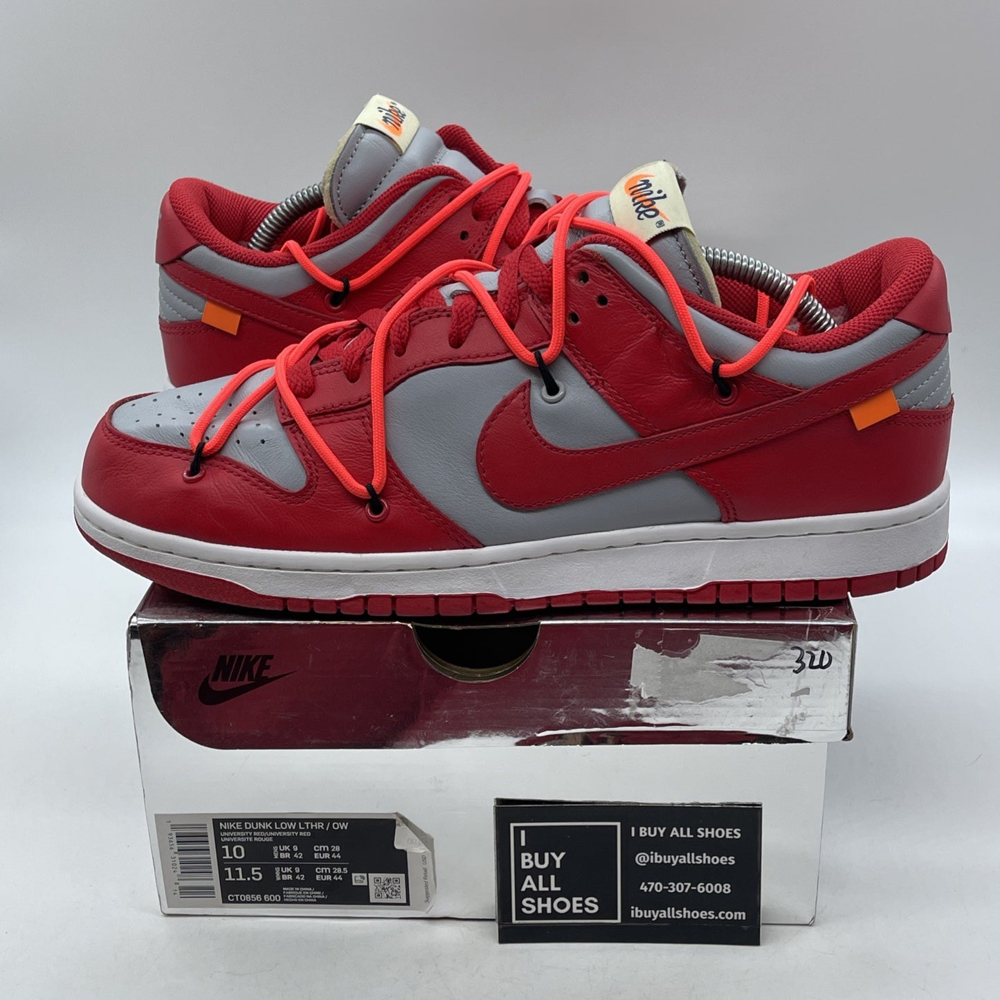Size 10 - Nike Dunk Low x OFF-WHITE University Red Grey Leather (CT0856-600)