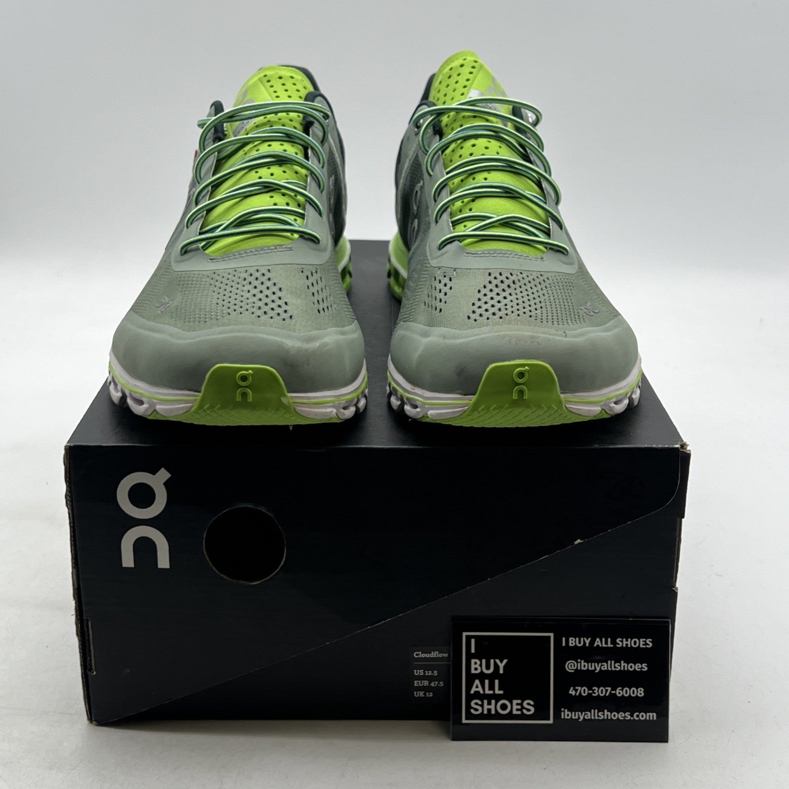 Size 12.5 - ON Cloudflow womens running shoes Moss/Lime