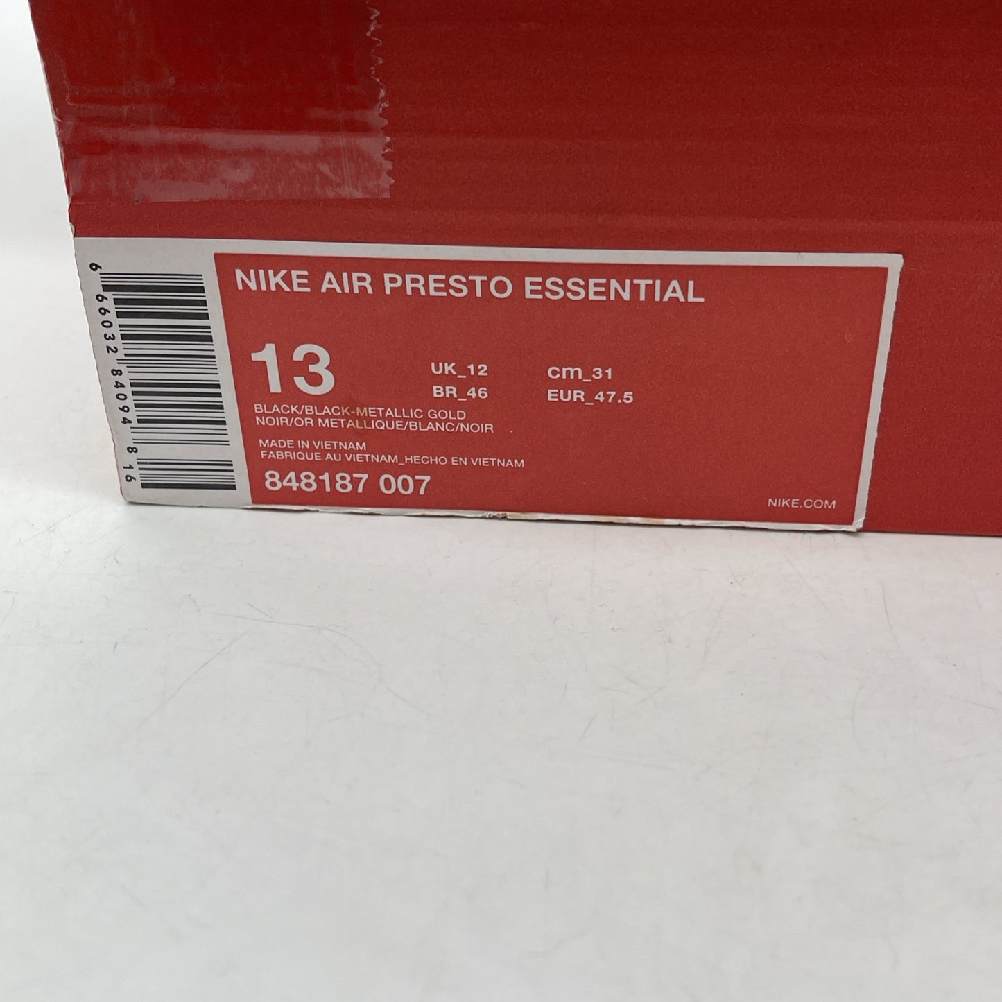 Size 13 - Nike Air Presto Essential Metallic Gold Black Suede (848187-007)