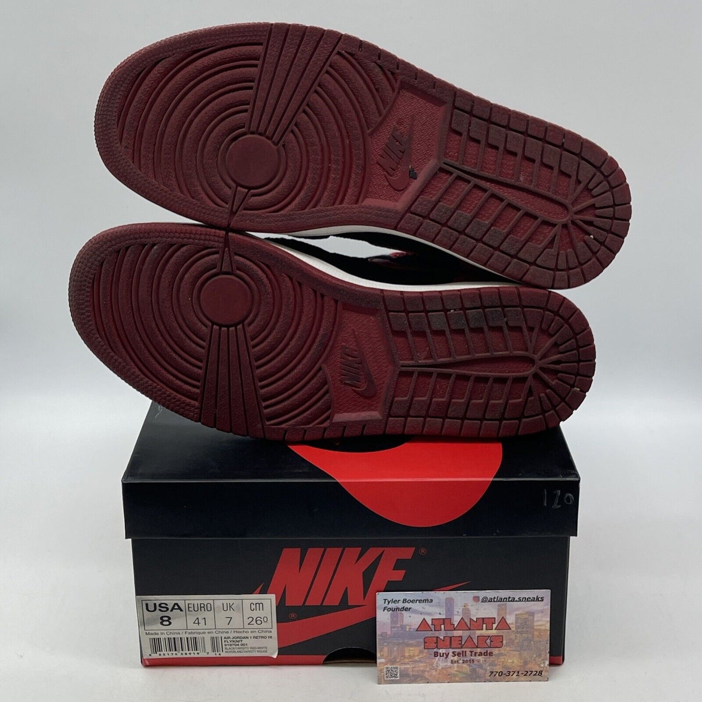 Size 8 - Air Jordan 1 Retro OG Flyknit High Bred Red Black Suede (919704-001)