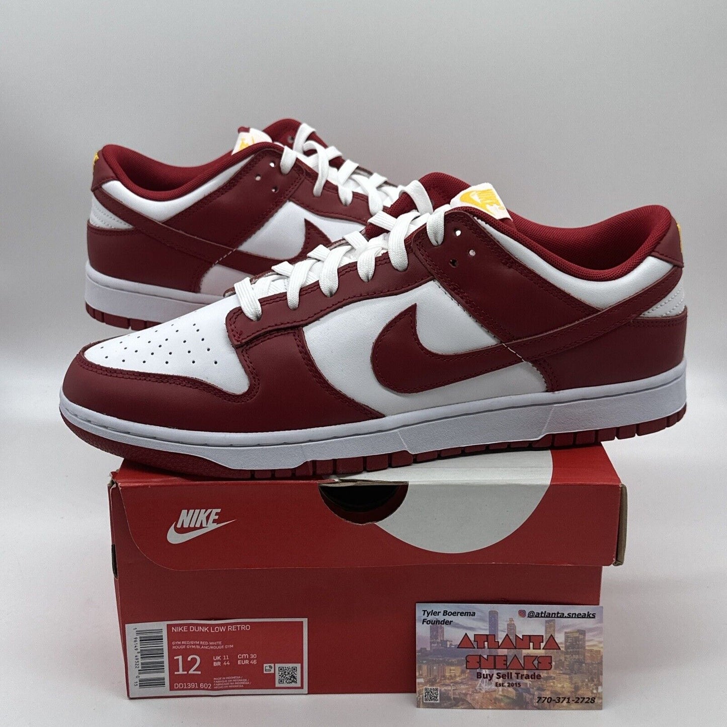 Size 12 - Nike Dunk Low Gym Red USC Yellow Burnet College Leather Ds New Rare Og