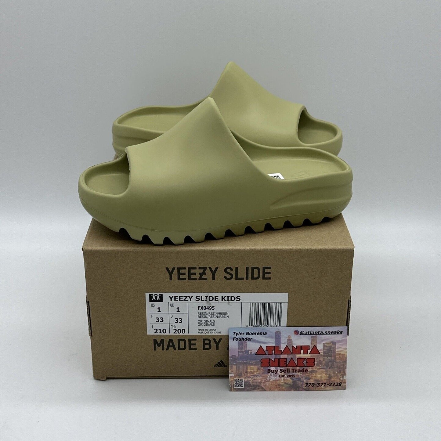 DS Kids Size 1Y - Yeezy Slide Kids Fx0495 Green Brand New With Box Foam Comfy