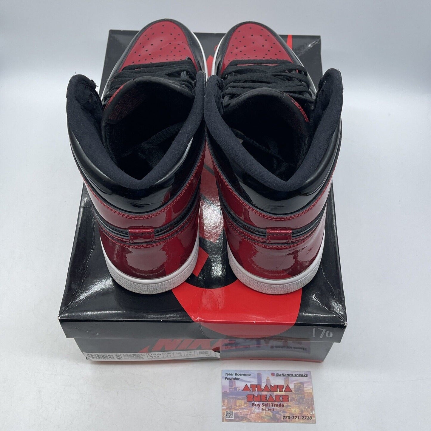 Size 10 - Jordan 1 Retro OG High Patent Bred Black Red White (555088-063)
