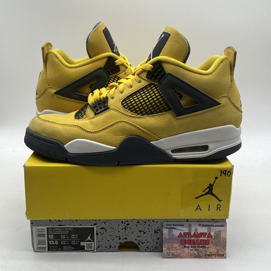 Size 12 - Jordan 4 Retro Mid Lightning White Grey Yellow Suede (CT8527-700)