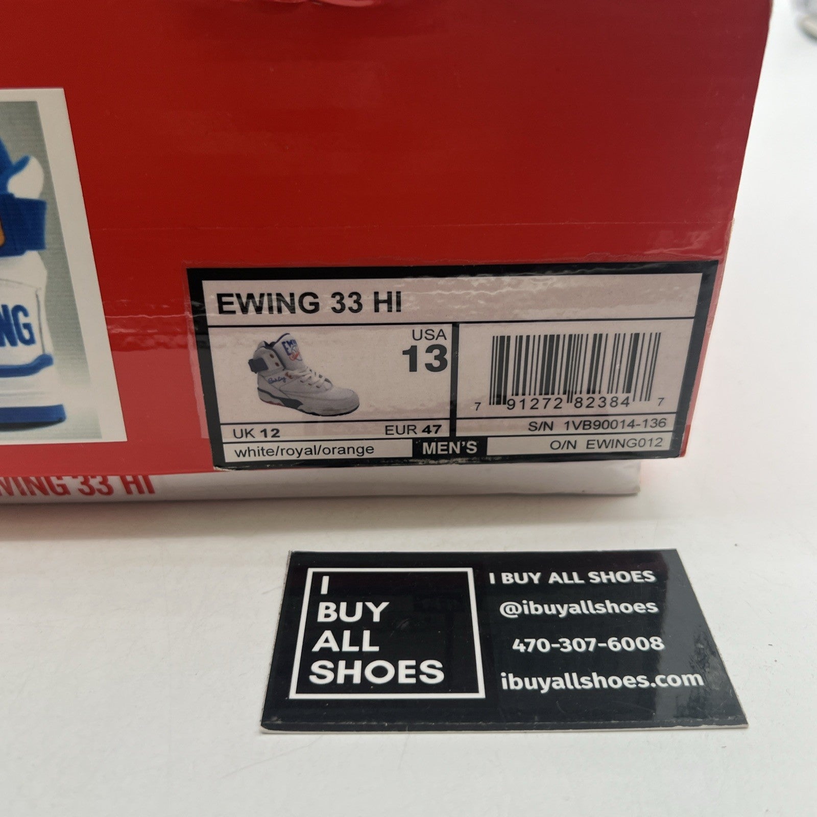 Size 13 - Patrick Ewing 33 Hi White Royal Orange (1VB90014-136)