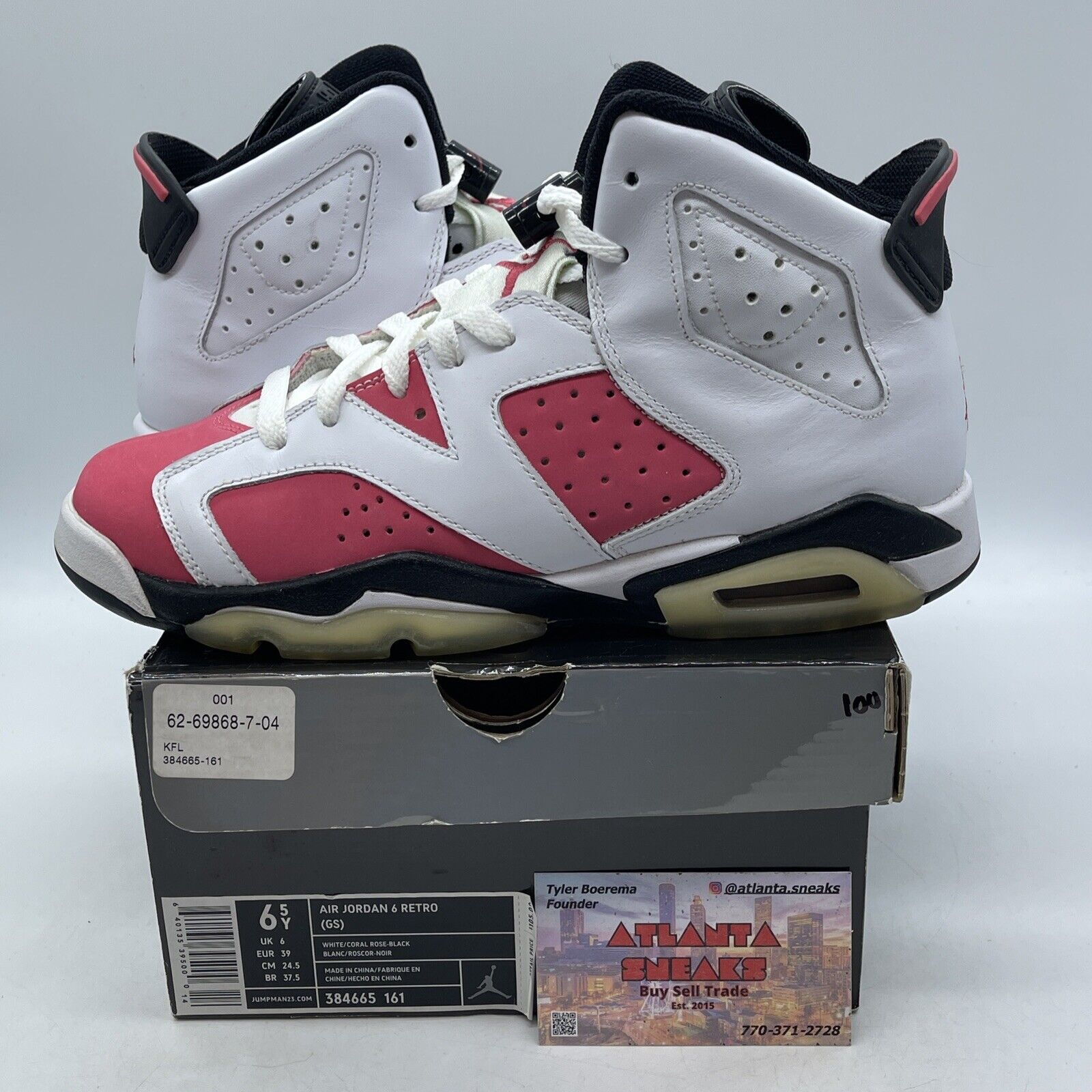 Size 6.5 (GS) - Jordan 6 Retro Mid Coral Rose White Black Suede (384665-161)