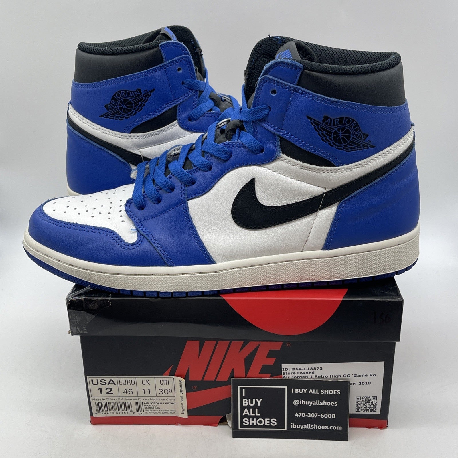 Size 12 - Air Jordan 1 Retro High OG Game Royal 2018 (555088-403)